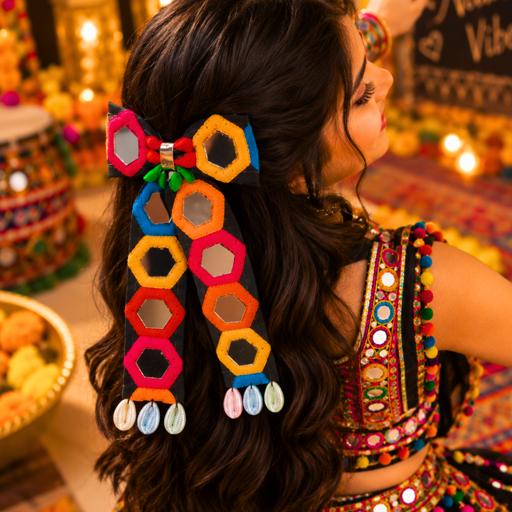 Sheesha Navratri PiggyTail Bow Alligator Clip - Black