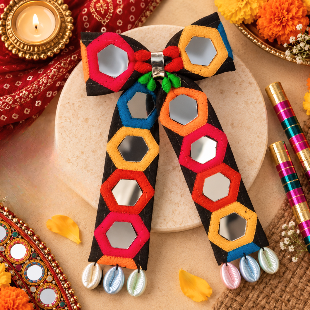 Sheesha Navratri PiggyTail Bow Alligator Clip - Black