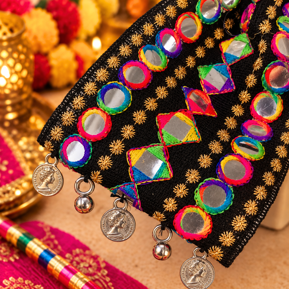 RaatRani Navratri PiggyTail Bow with Silver Coin Alligator Clip
