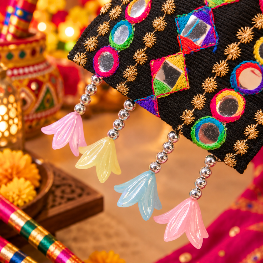 RaatRani Navratri PiggyTail Bow with Tulip Flower Alligator Clip