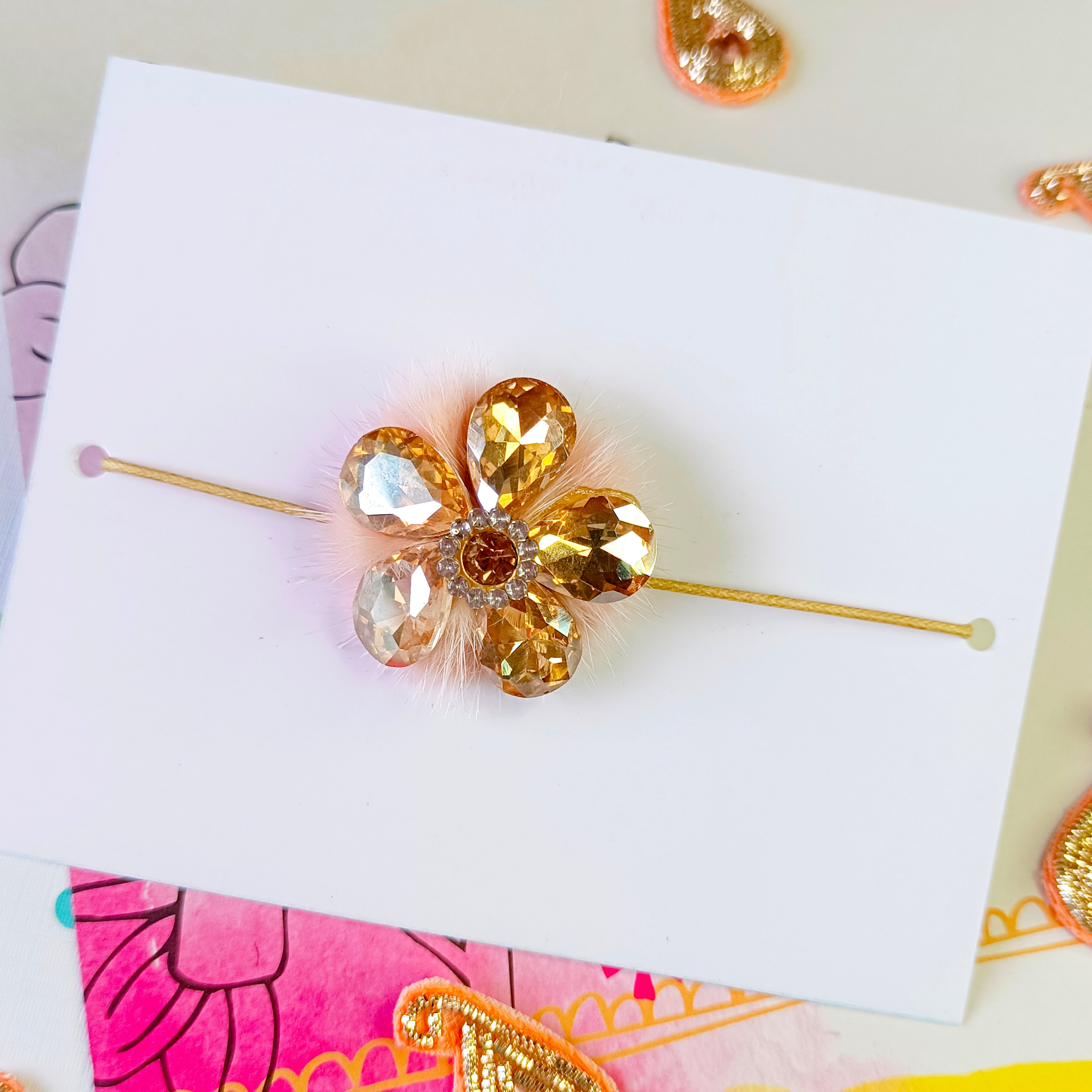 Rhinestone Rakhi (Rose Gold & Peach)
