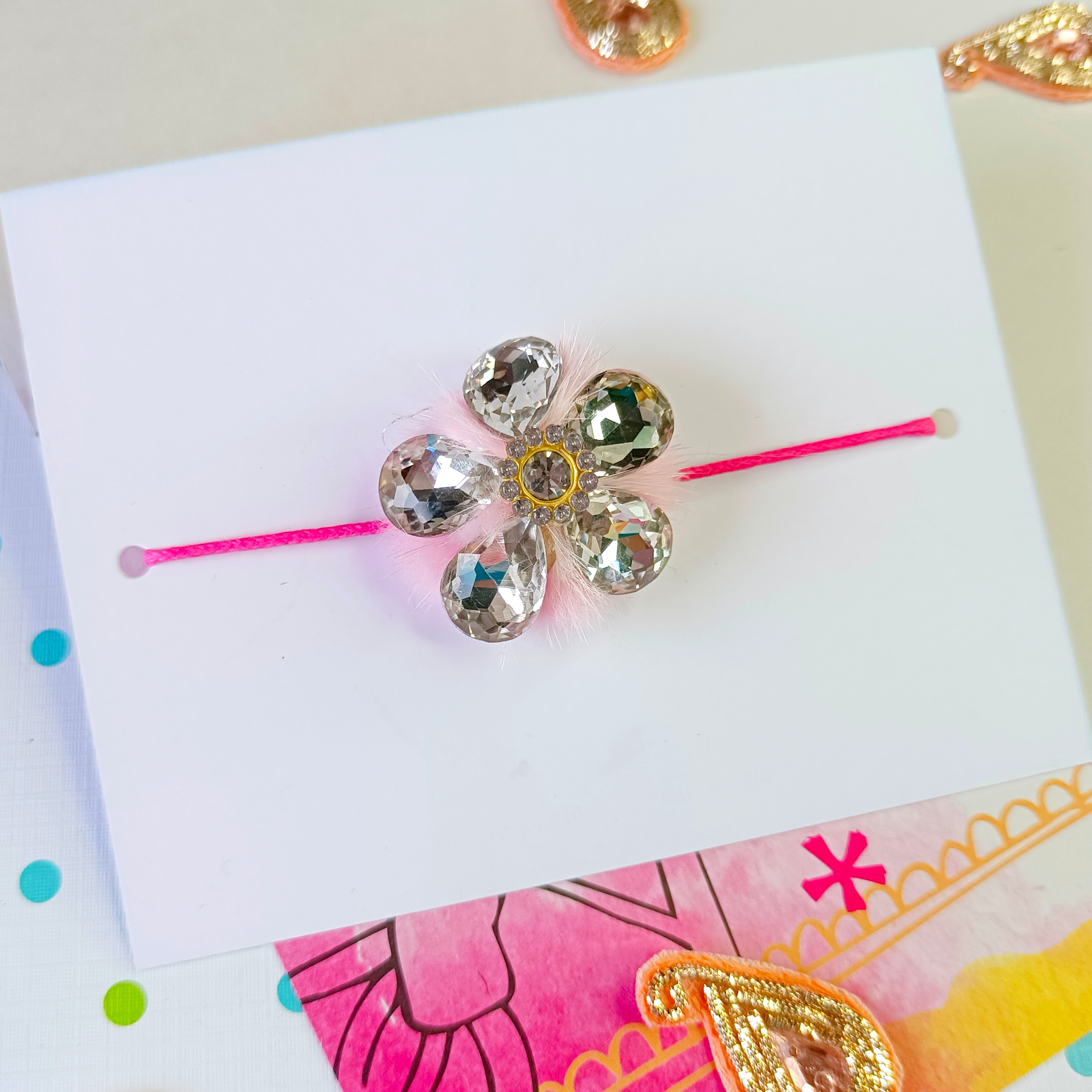 Rhinestone Rakhi (Pink & Silver)