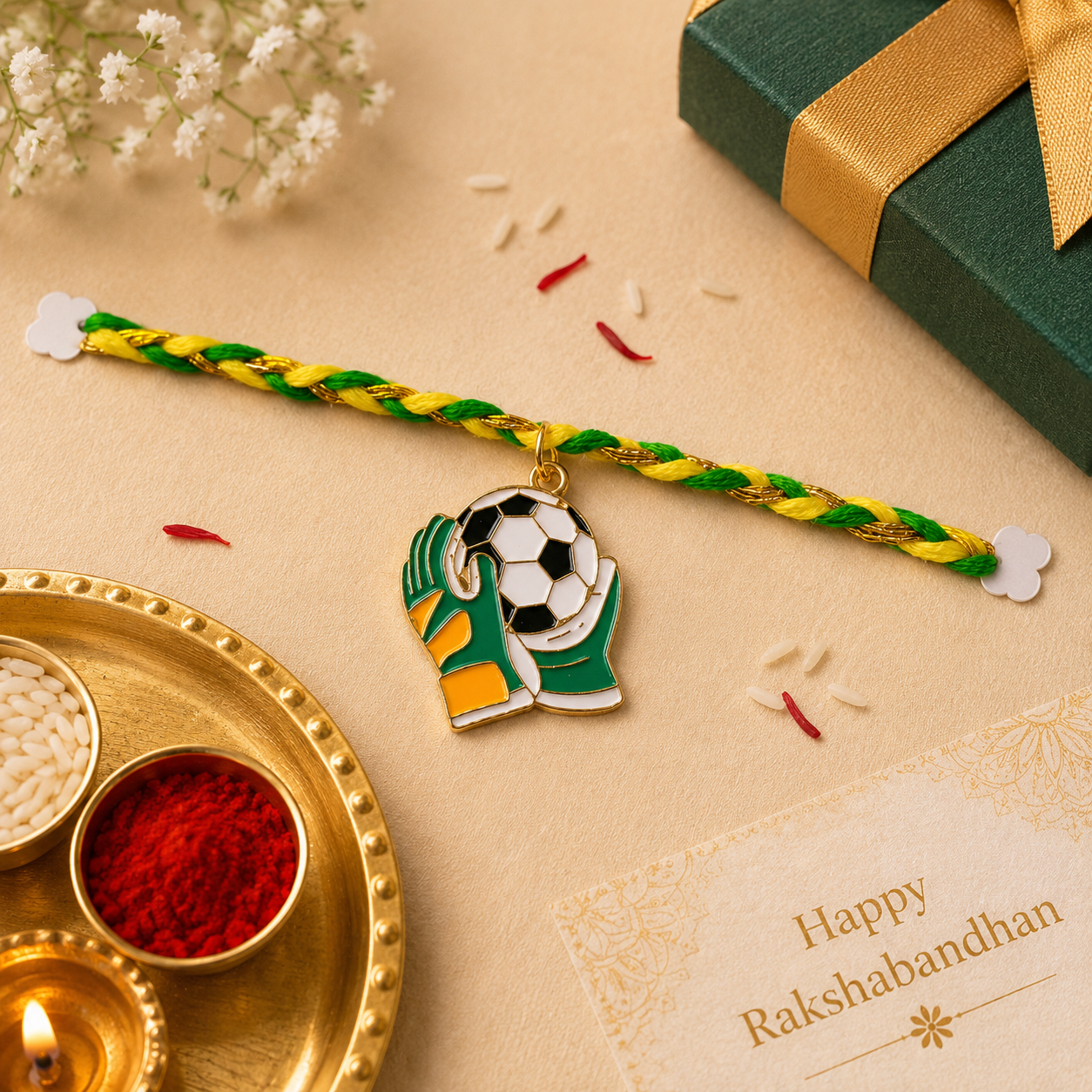 Football Enthusiast Bro Rakhi Box-Green | Custom Name Rakhi for Brother
