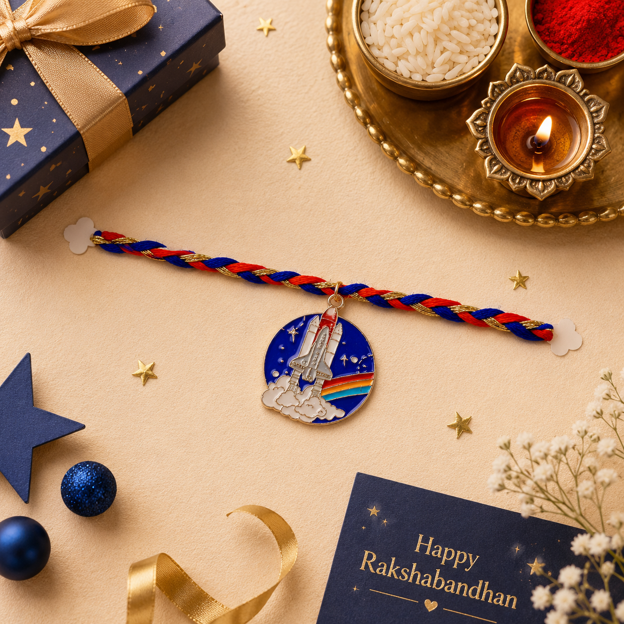 Space Enthusiast Bro Rakhi Box | Custom Name Space Rocket Rakhi for Brother