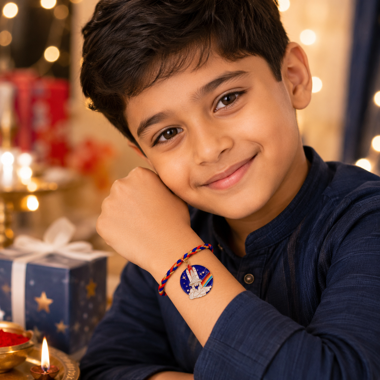 Space Enthusiast Bro Rakhi Box | Custom Name Space Rocket Rakhi for Brother