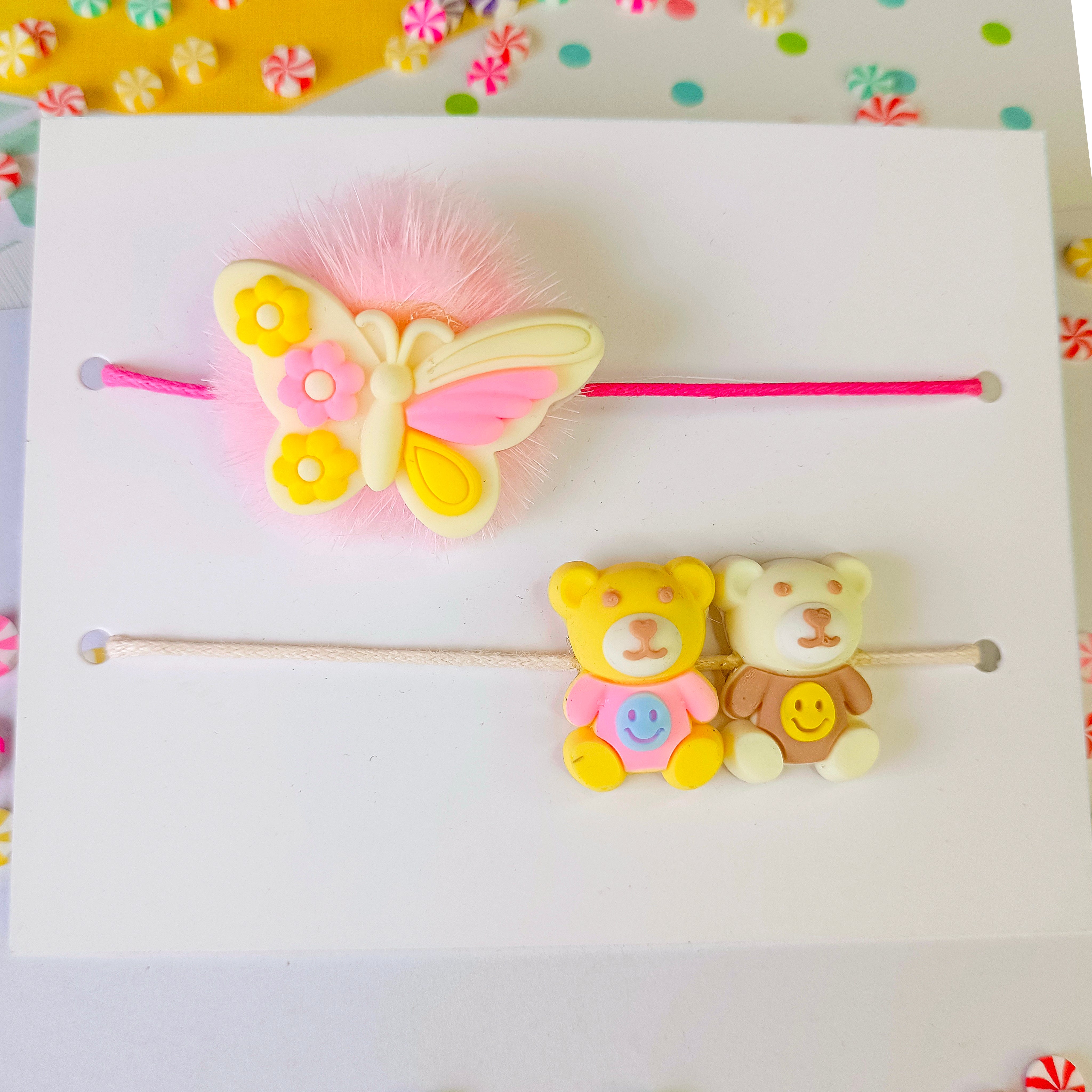 Combo of Cream Butterfly & Twin Bear Rakhi