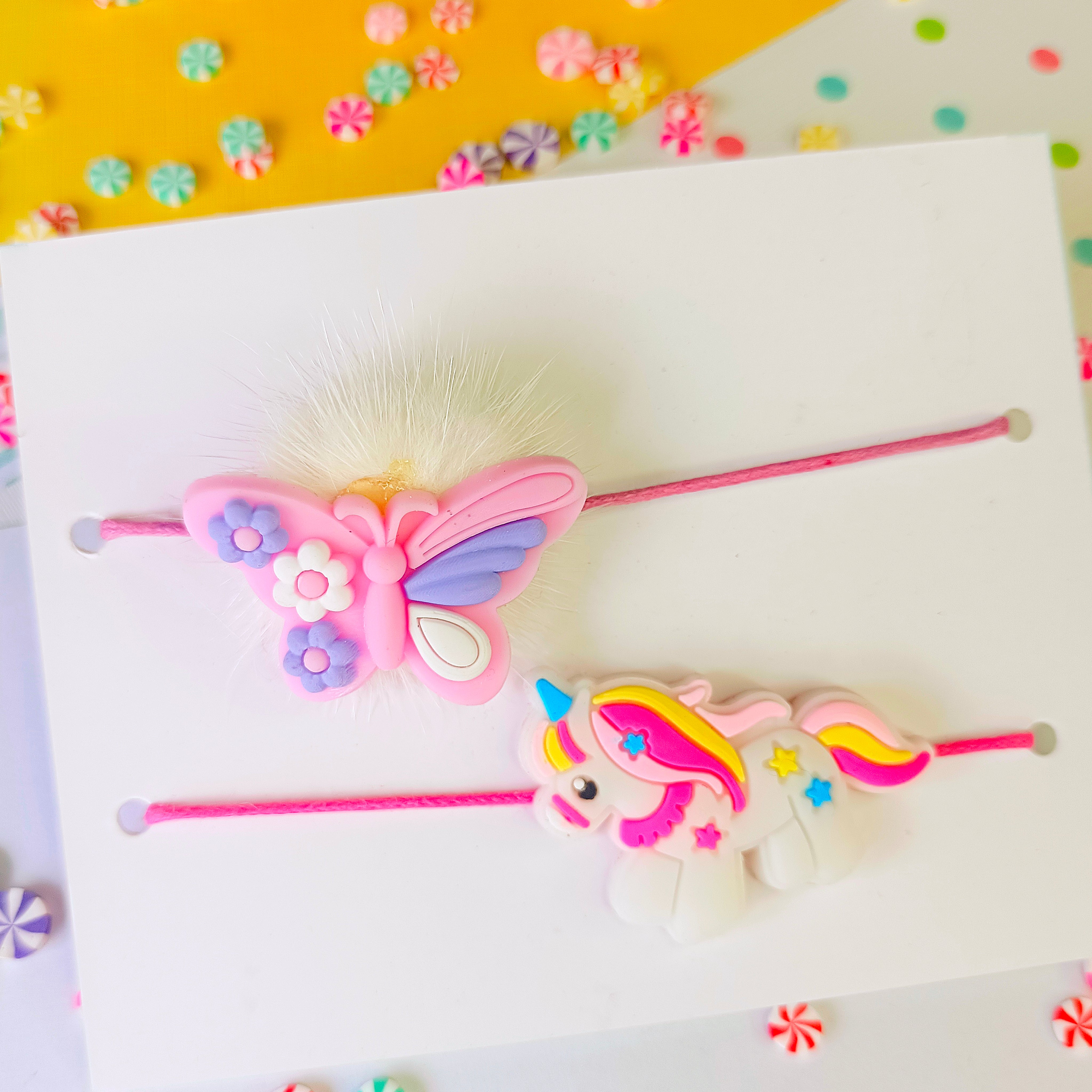 Combo of Pink Butterfly & Unicorn Rakhi
