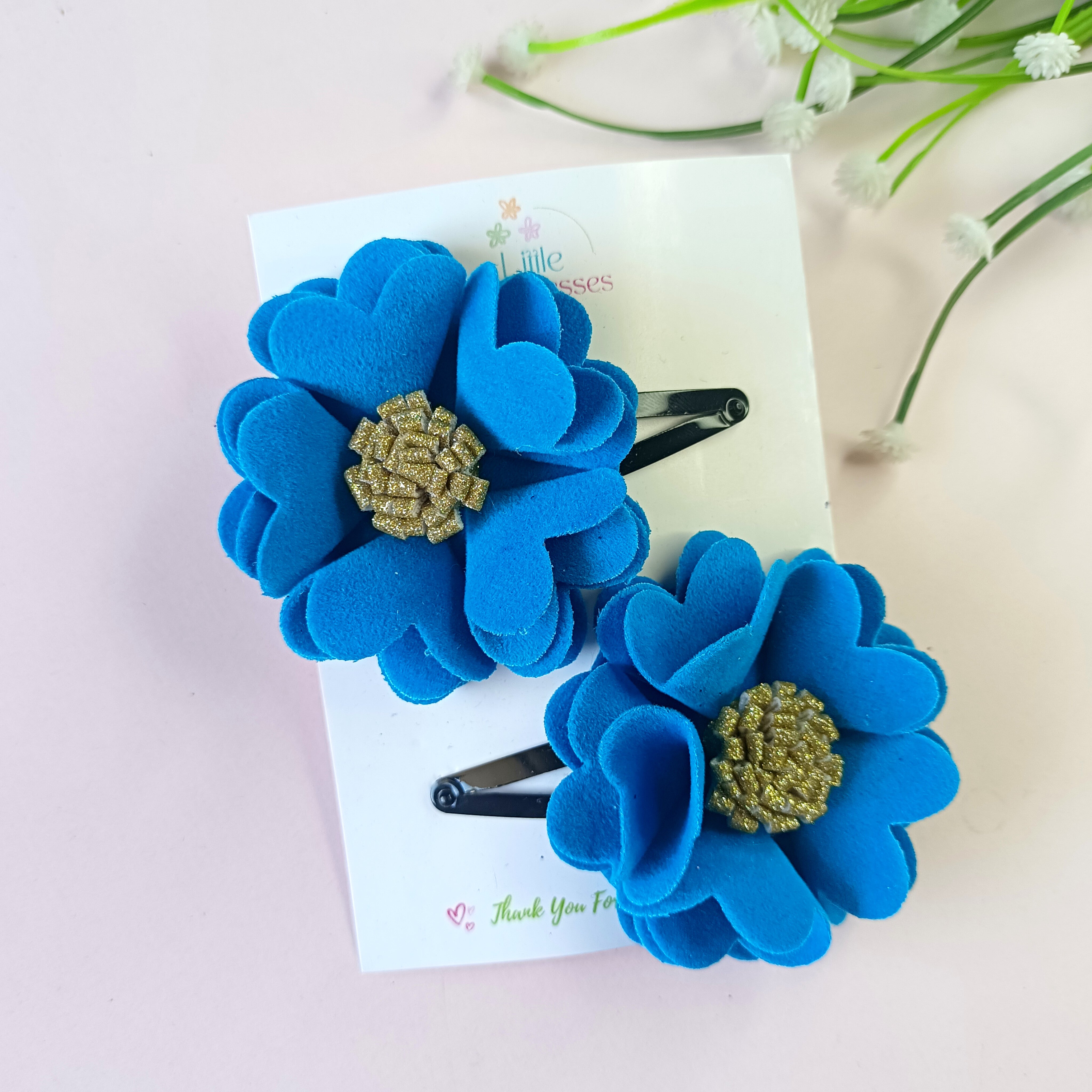 Scalloped Flower Snap On Clip - Blue