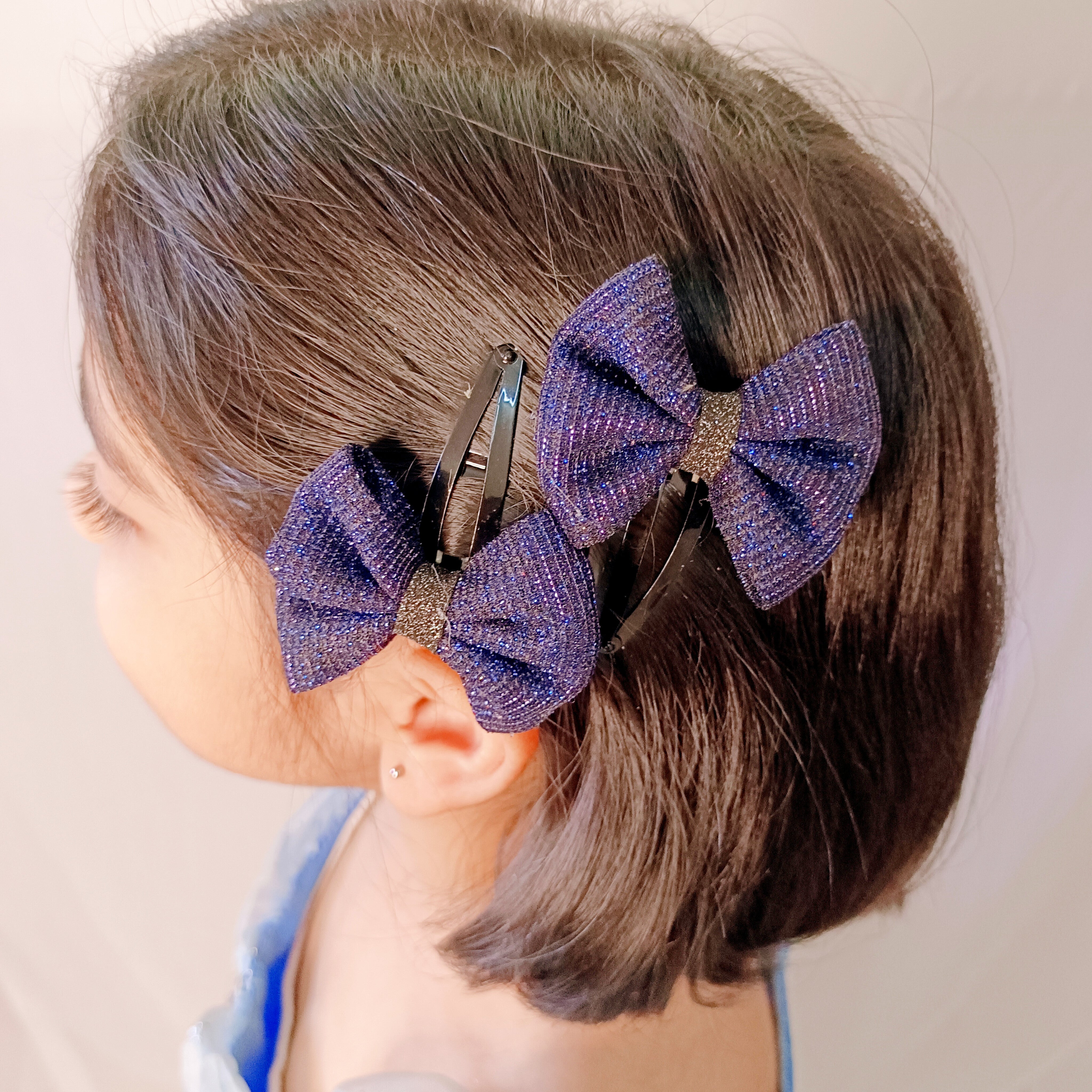 Shimmer Bow SnapOn Clips - Dark Blue