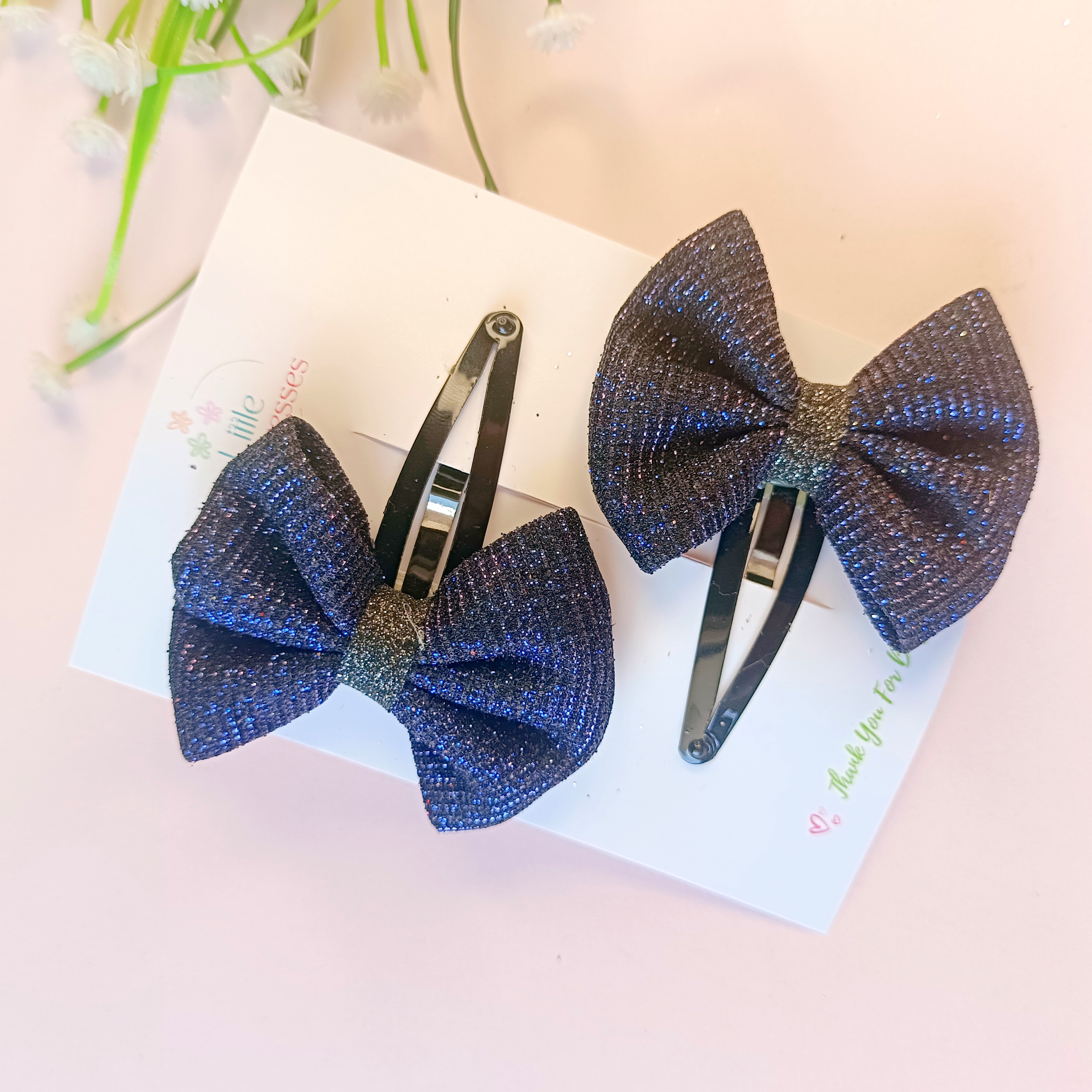 Shimmer Bow SnapOn Clips - Dark Blue