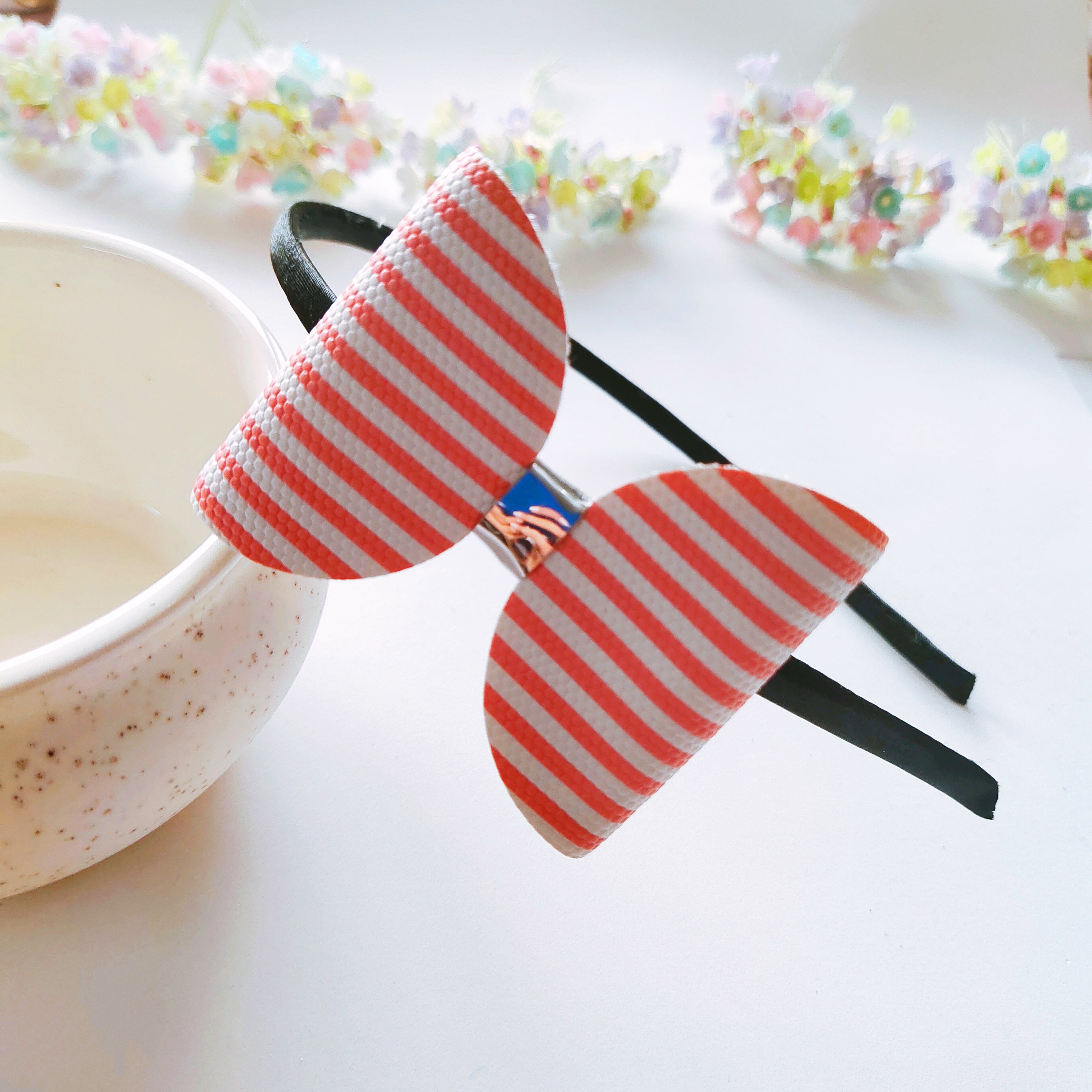 Stripes TBD Headband - Peach & White