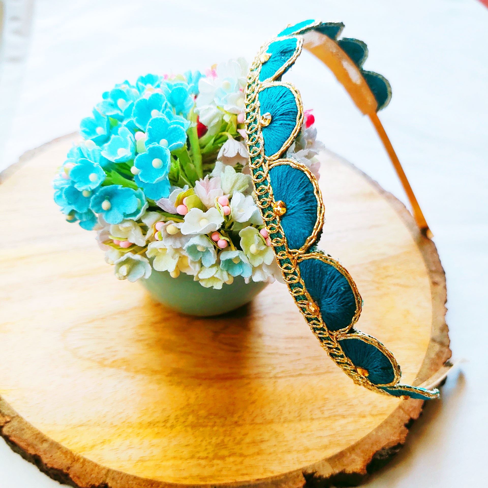 Peacock Blue Scalloped Designer Headband