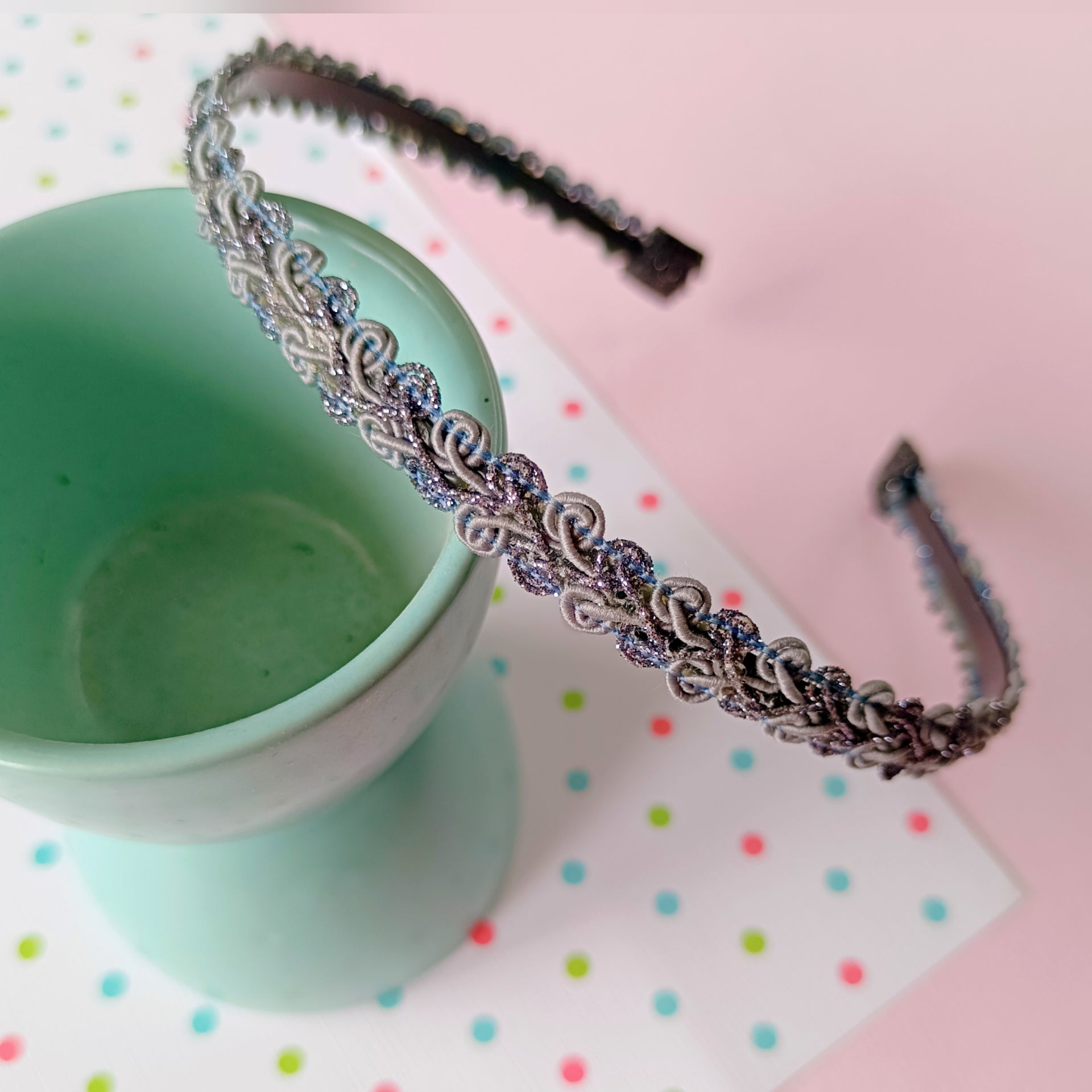 Grey Loopy Flower Lace Headband