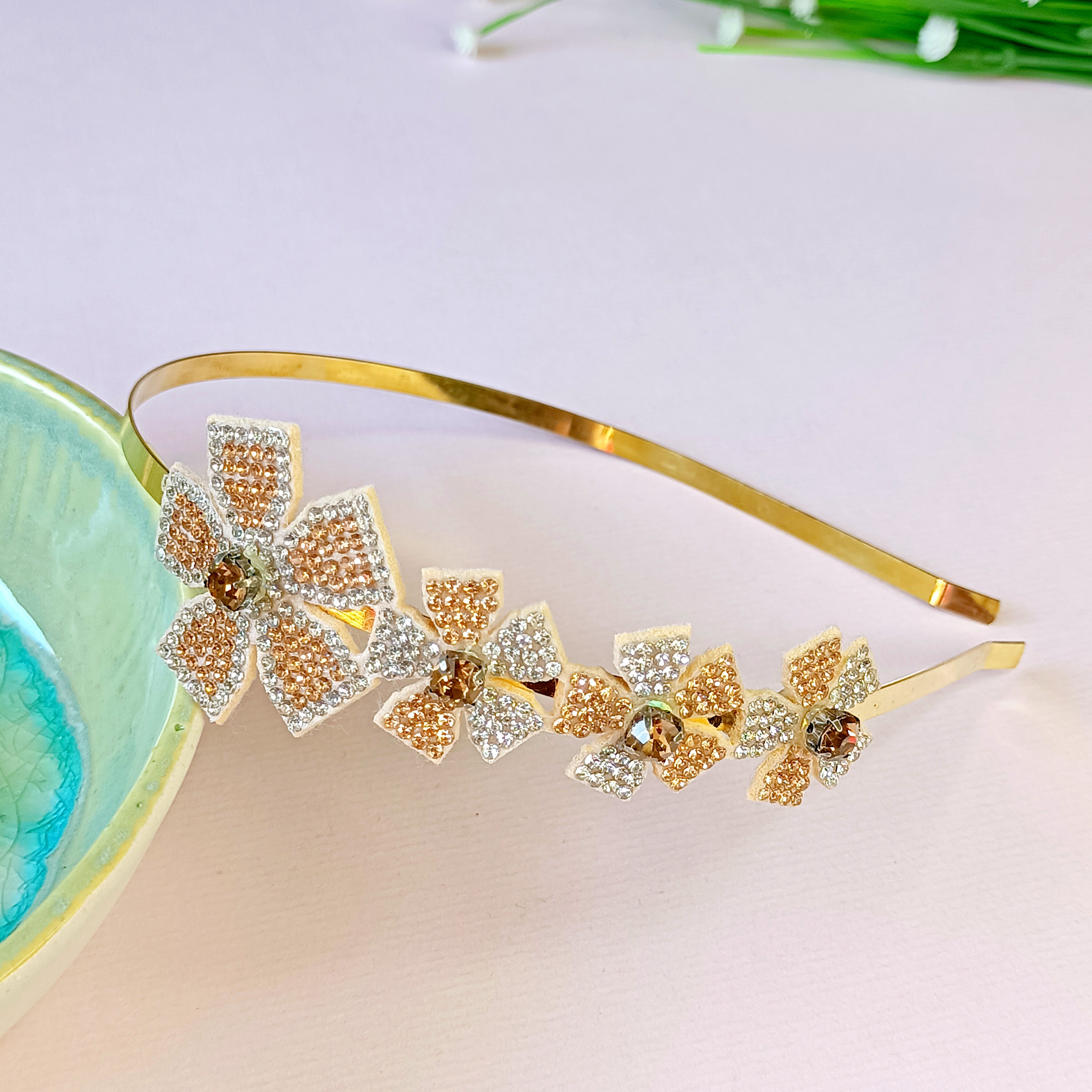 Golden Designer Flowers Headband