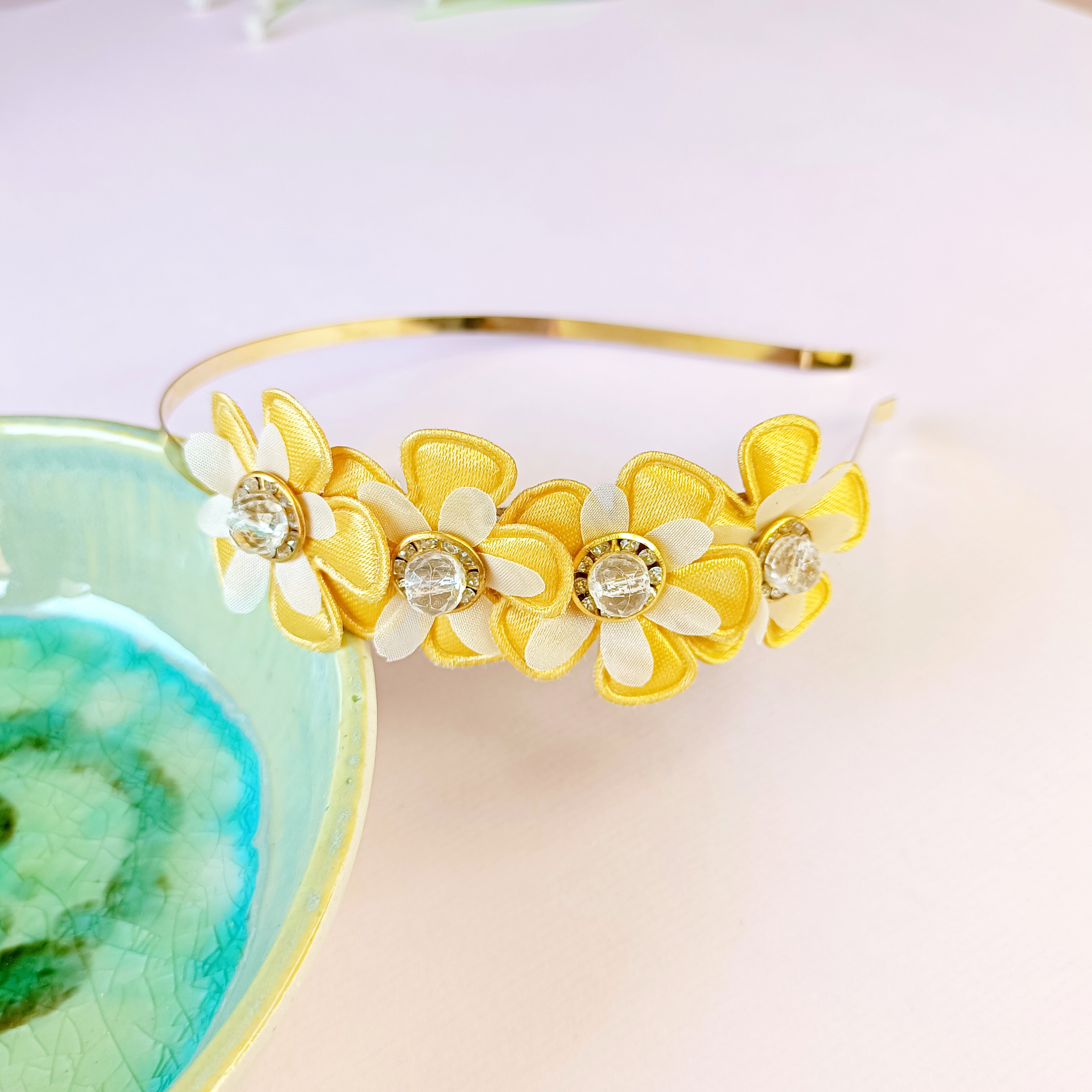 Designer Flowers Headband - Yellow