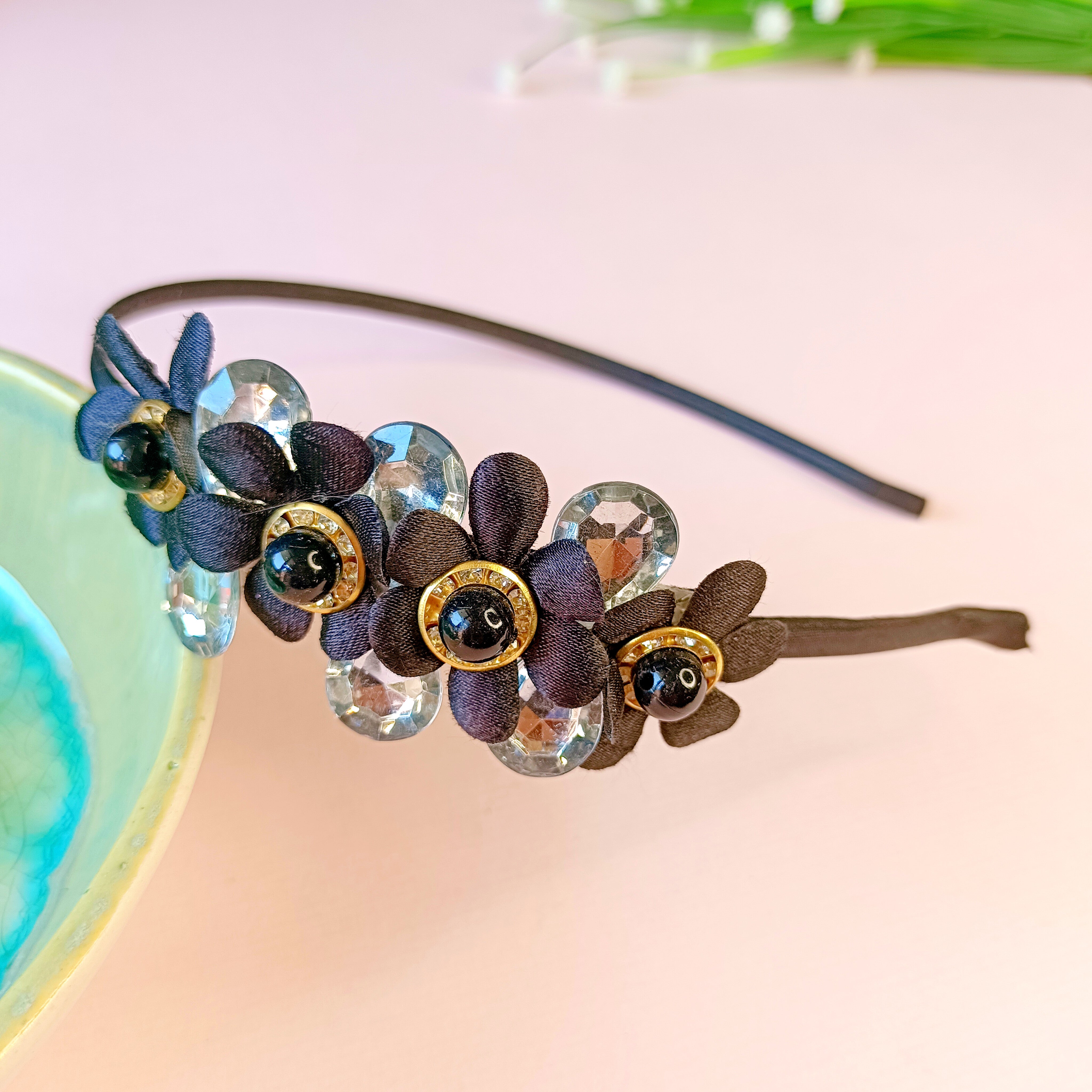 Bubble Flowers Headband - Black