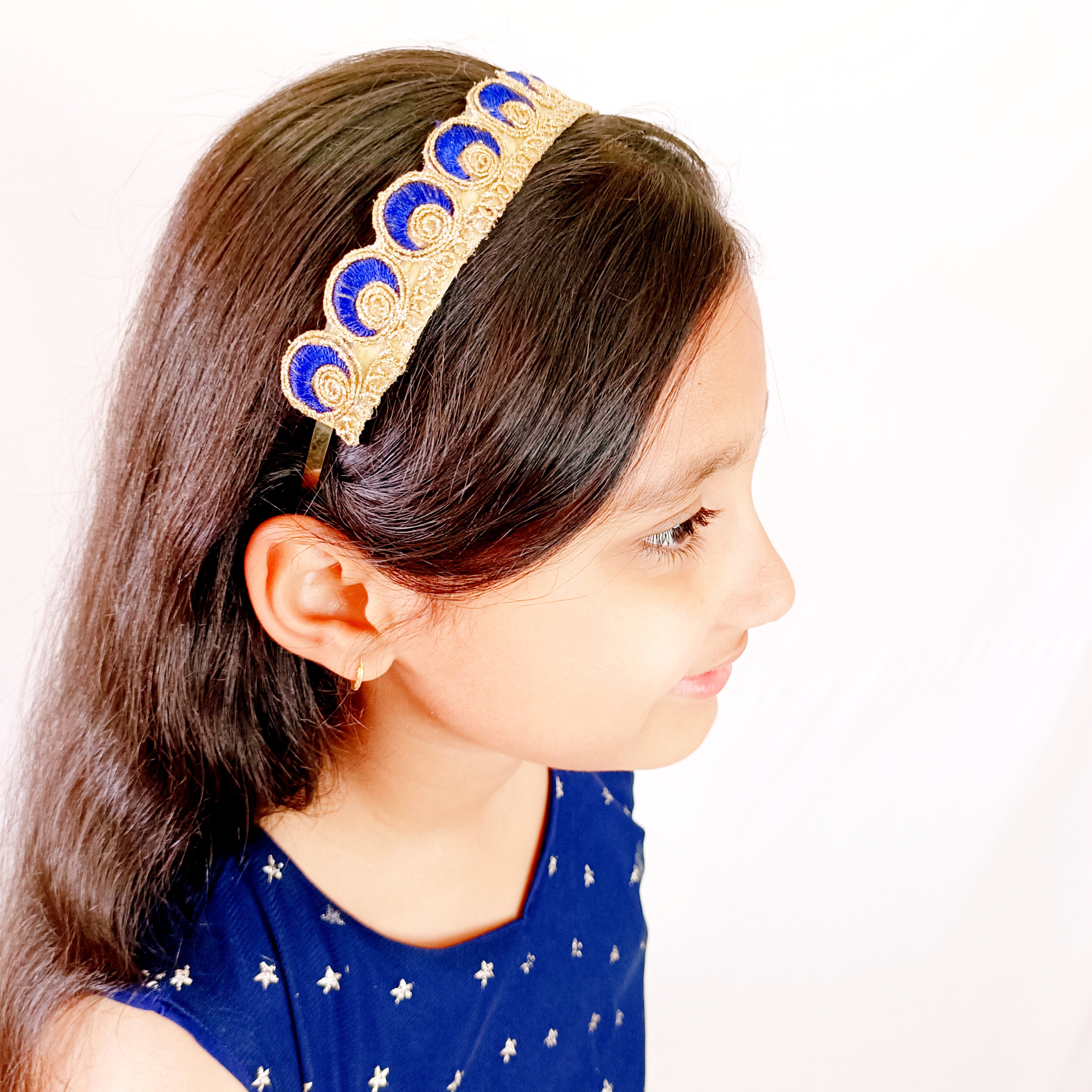 Peacock Designer Headband - Navy Blue