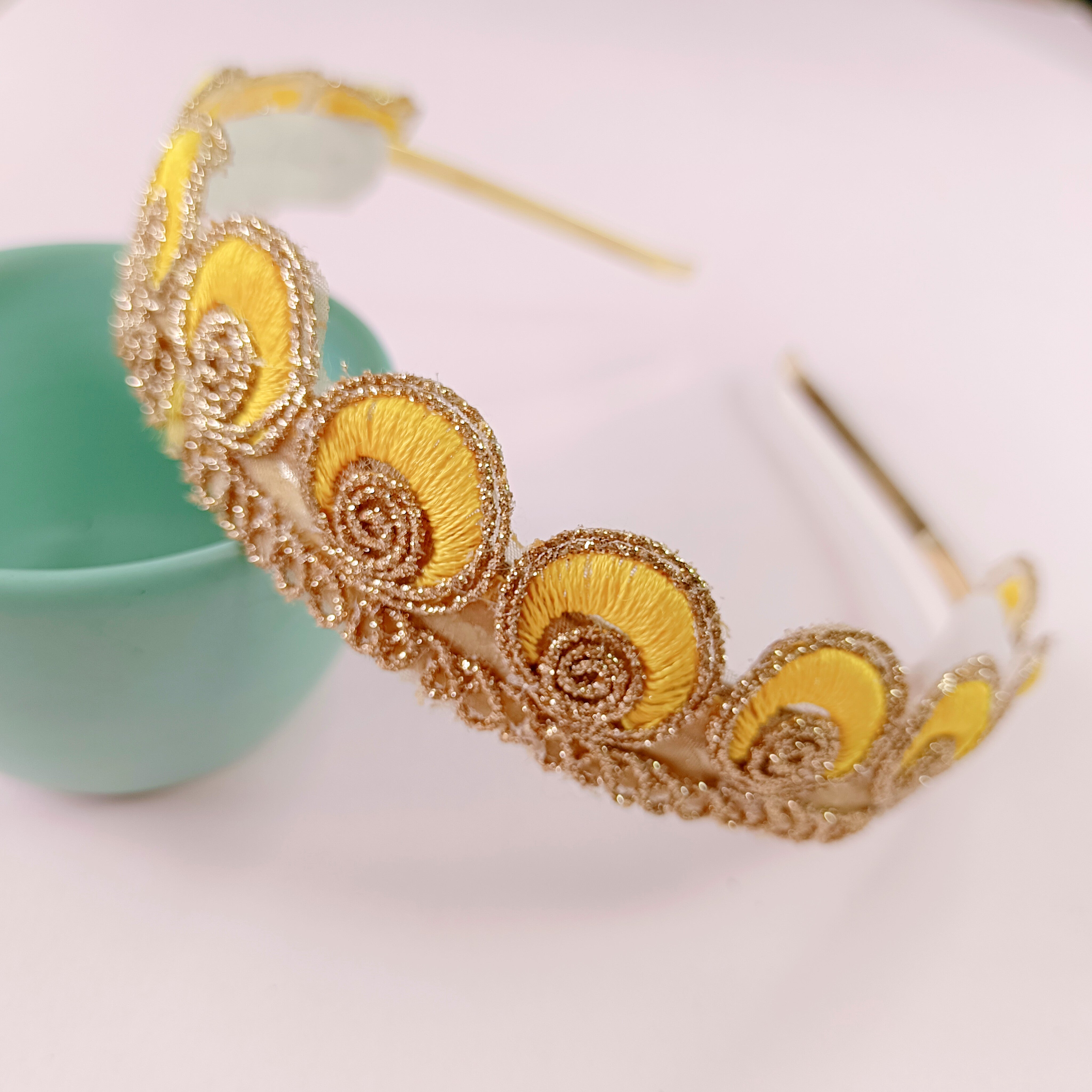 Peacock Designer Headband - Yellow