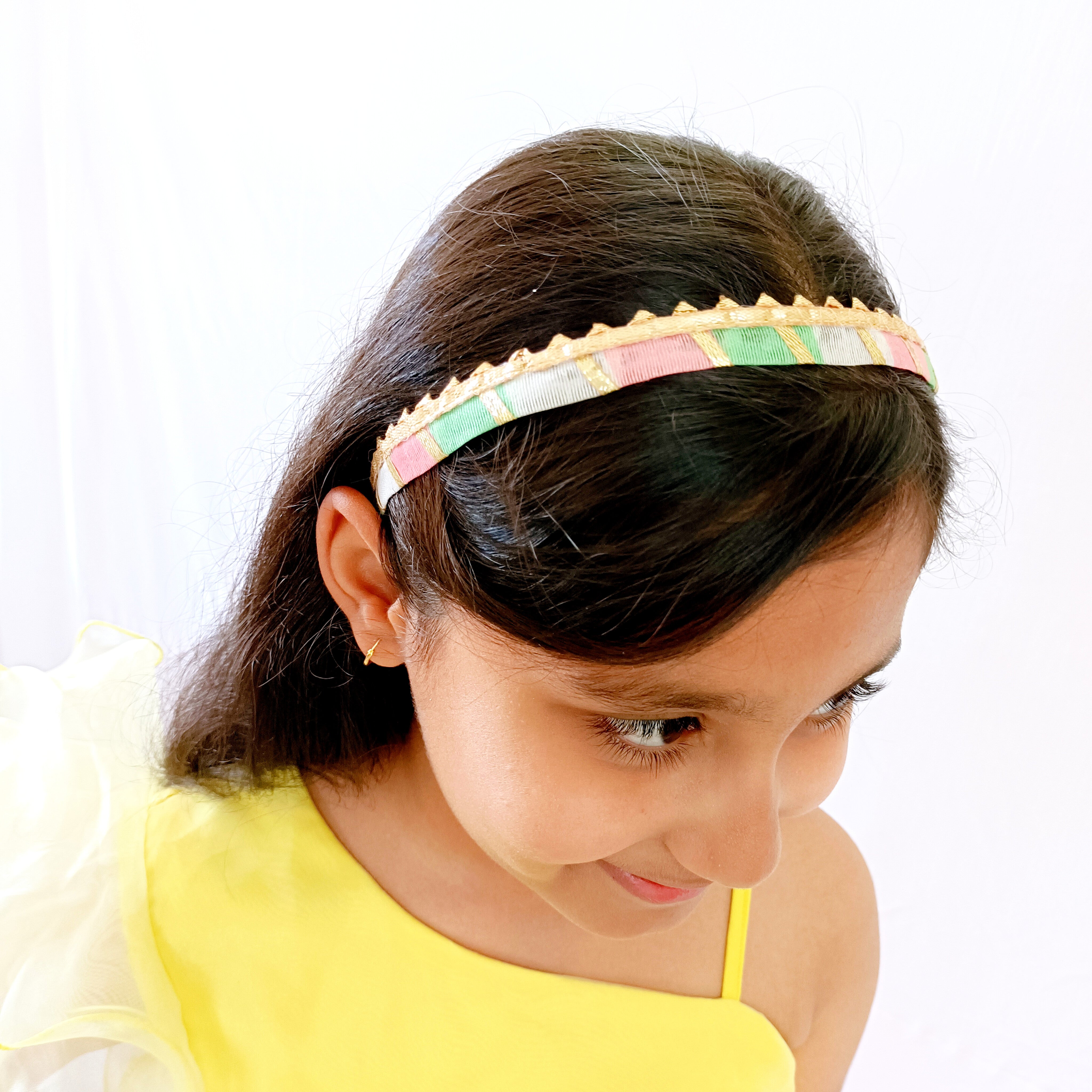Gota Patti Lace Headband - Light Pink & Light Green