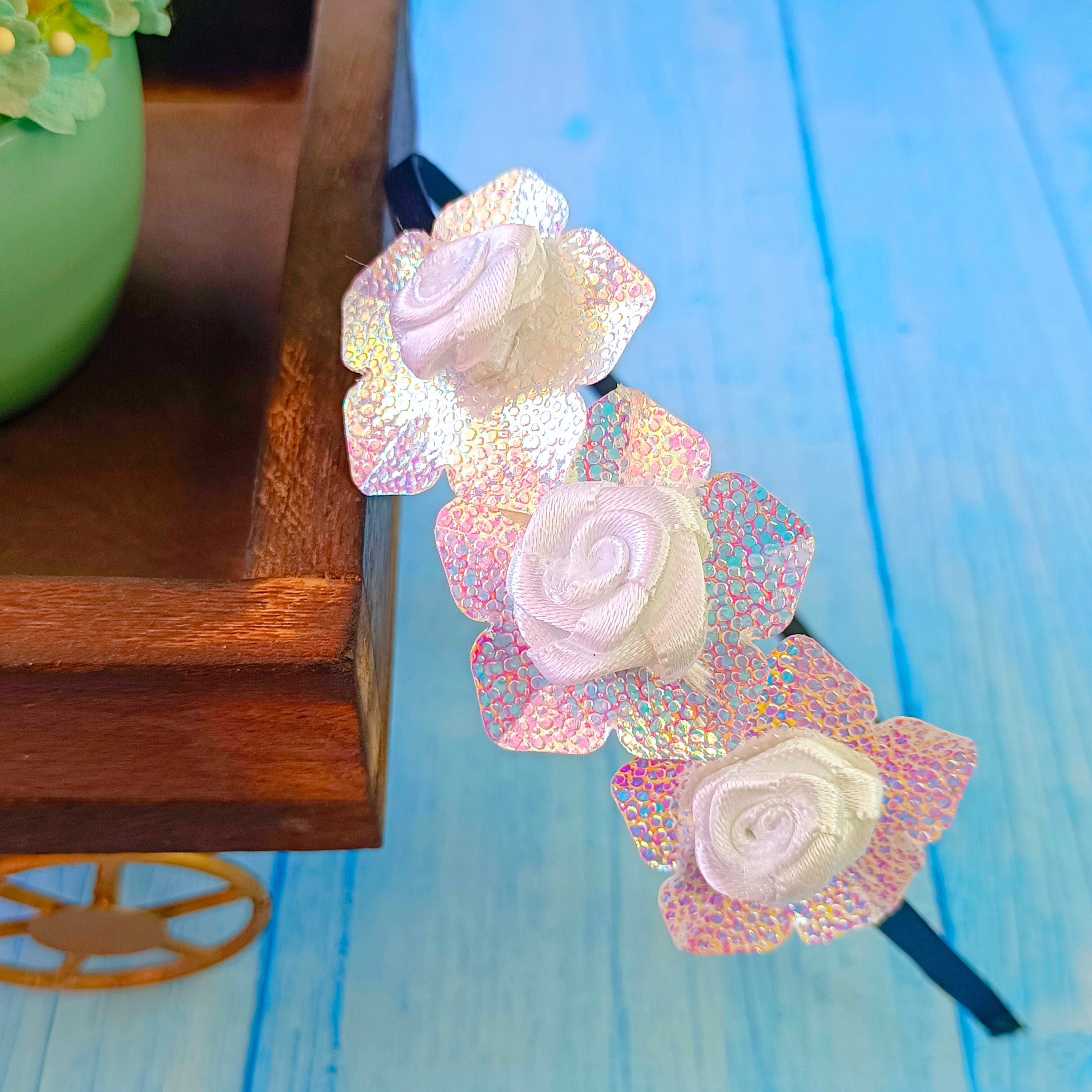 Trio 5 Petal Flower Headband - White