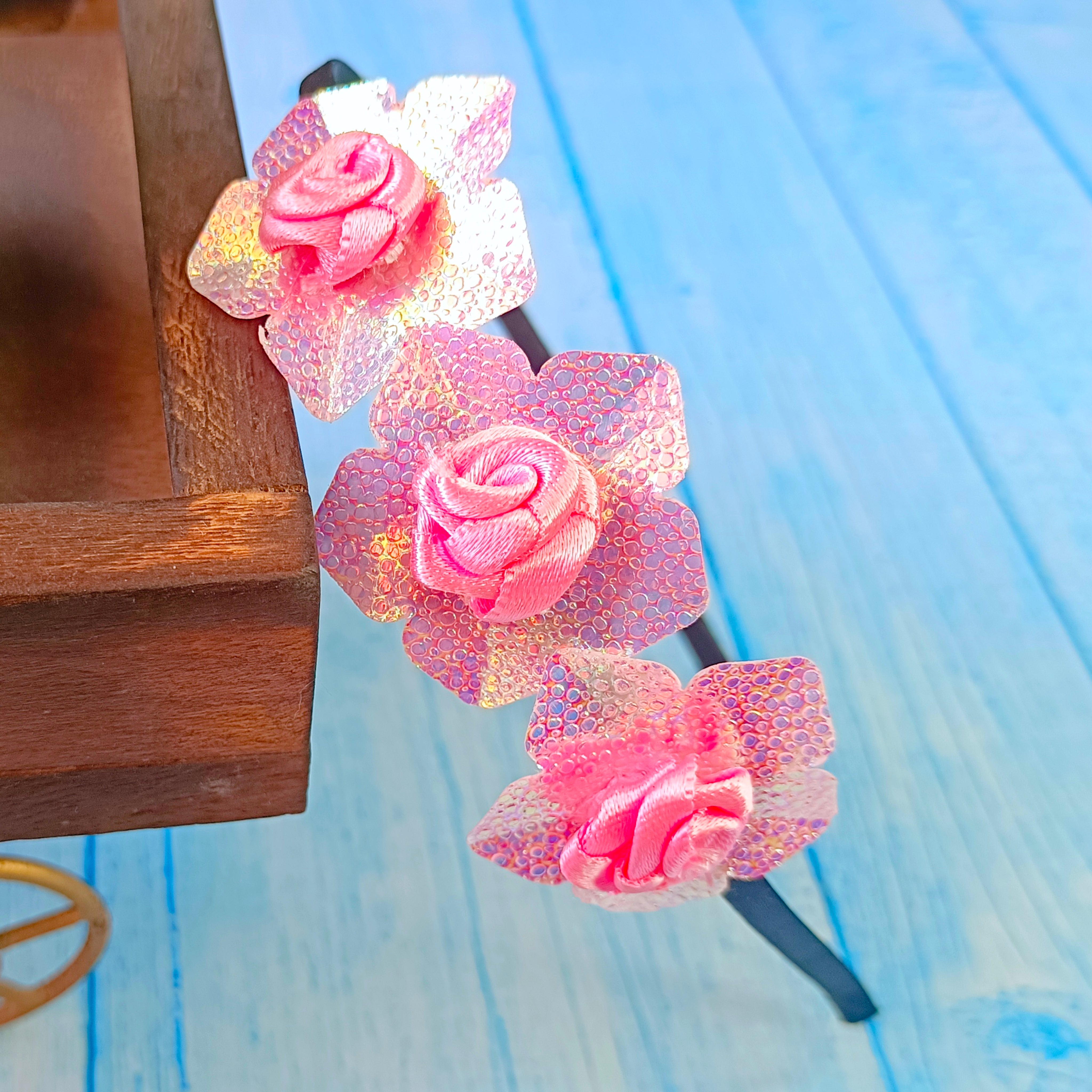 Trio 5 Petal Flower Headband - Pink