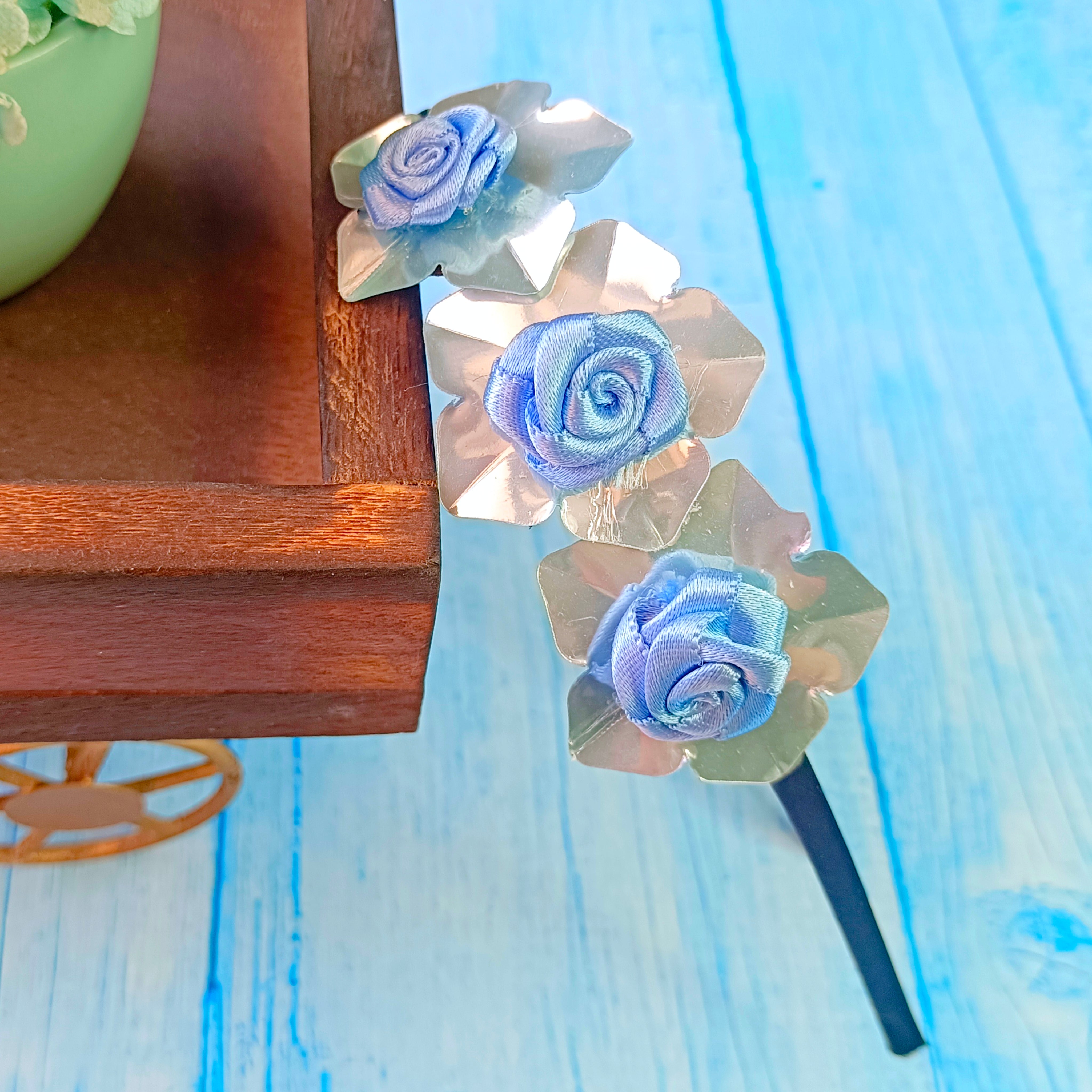 Trio 5 Petal Flower Headband - Blue