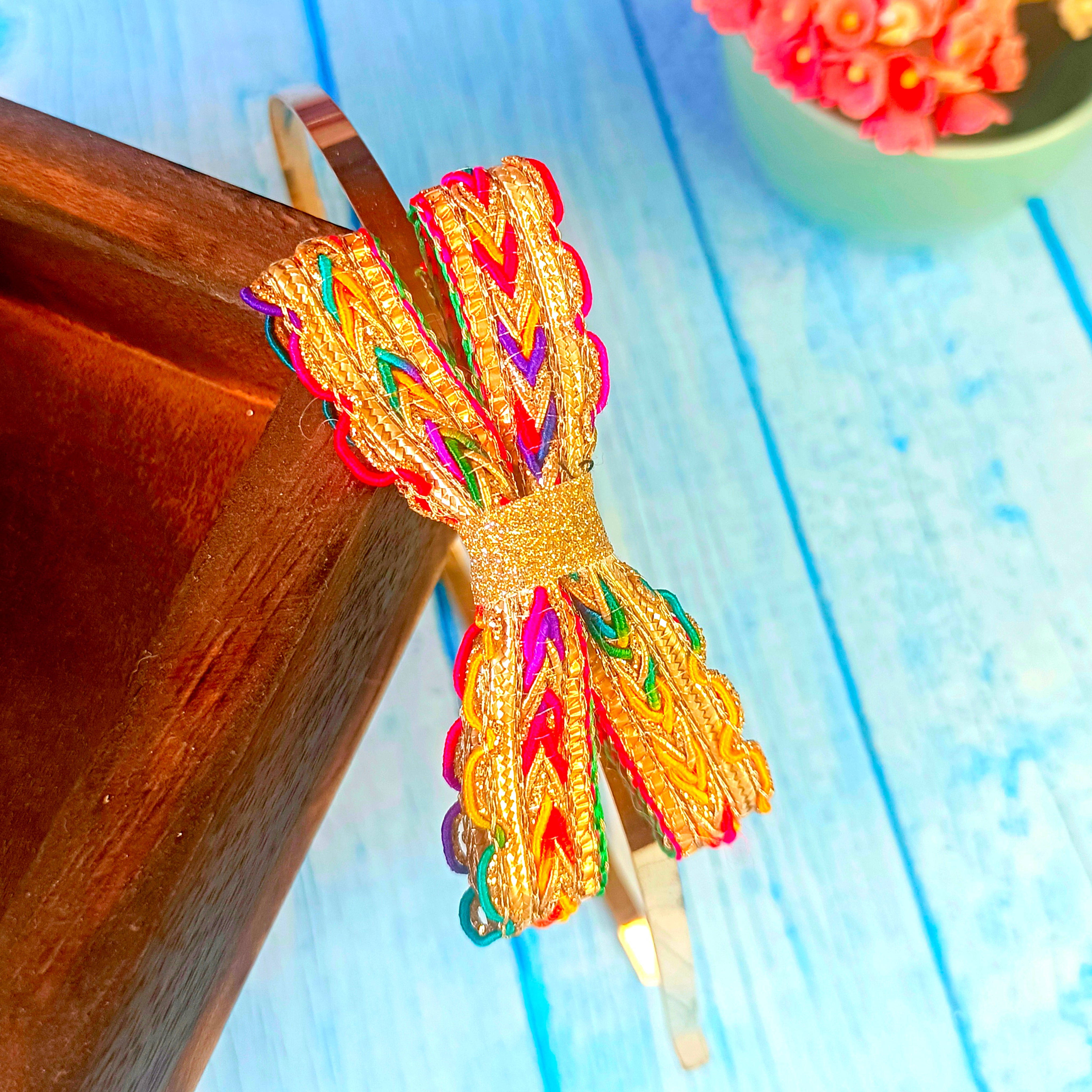 Multicolor Golden Knotty Bow Headband