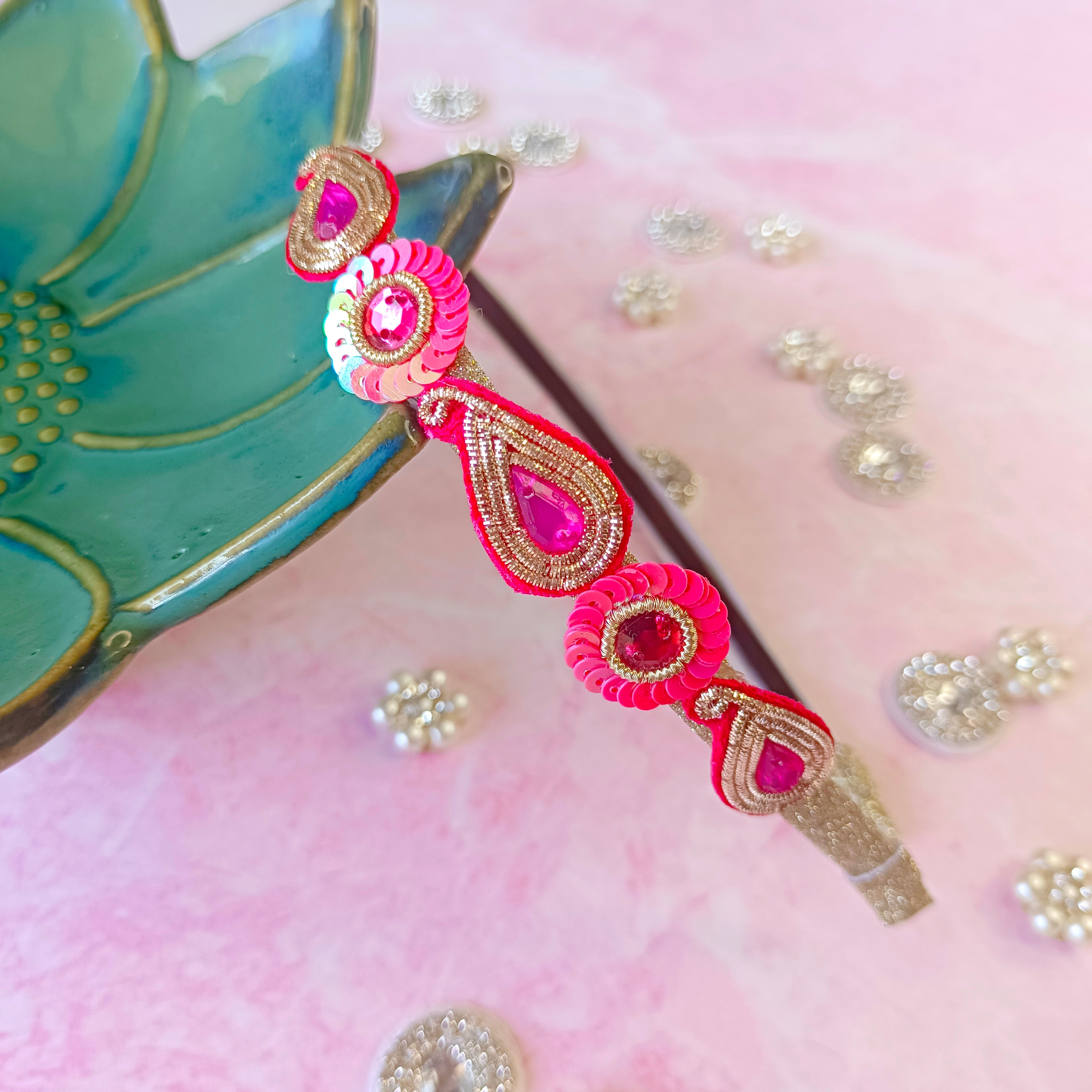 Ethnic Ambi Pattern Headband - Dark Pink