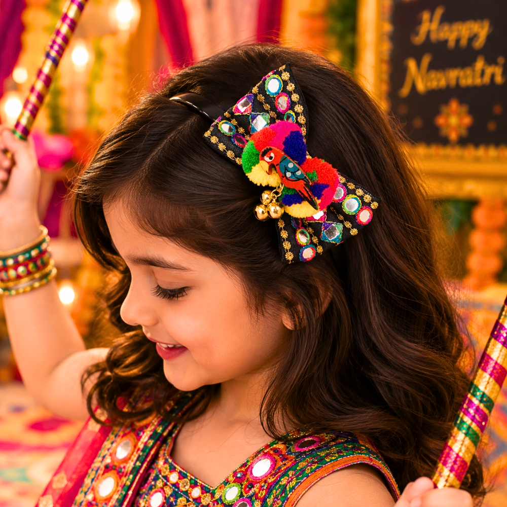 RaatRani Navratri Headband with Parrot & Ghunghroo