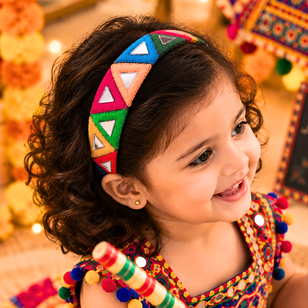 Navratri Triangular Mirror Embroidered Headband