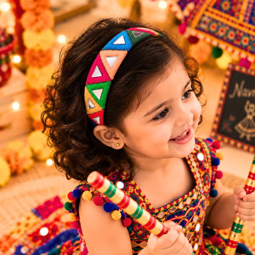 Navratri Triangular Mirror Embroidered Headband