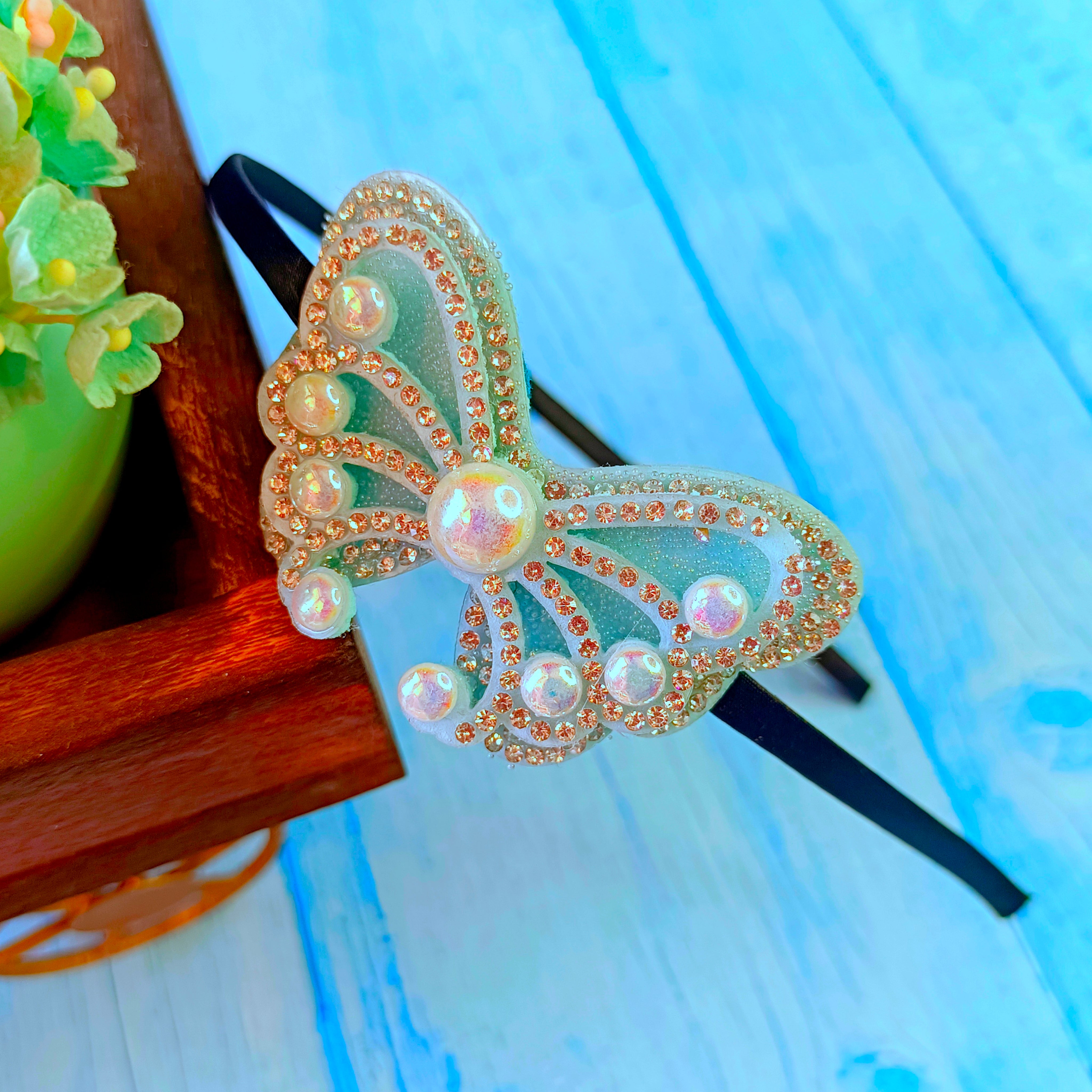 Blue Pearl Butterfly Headband