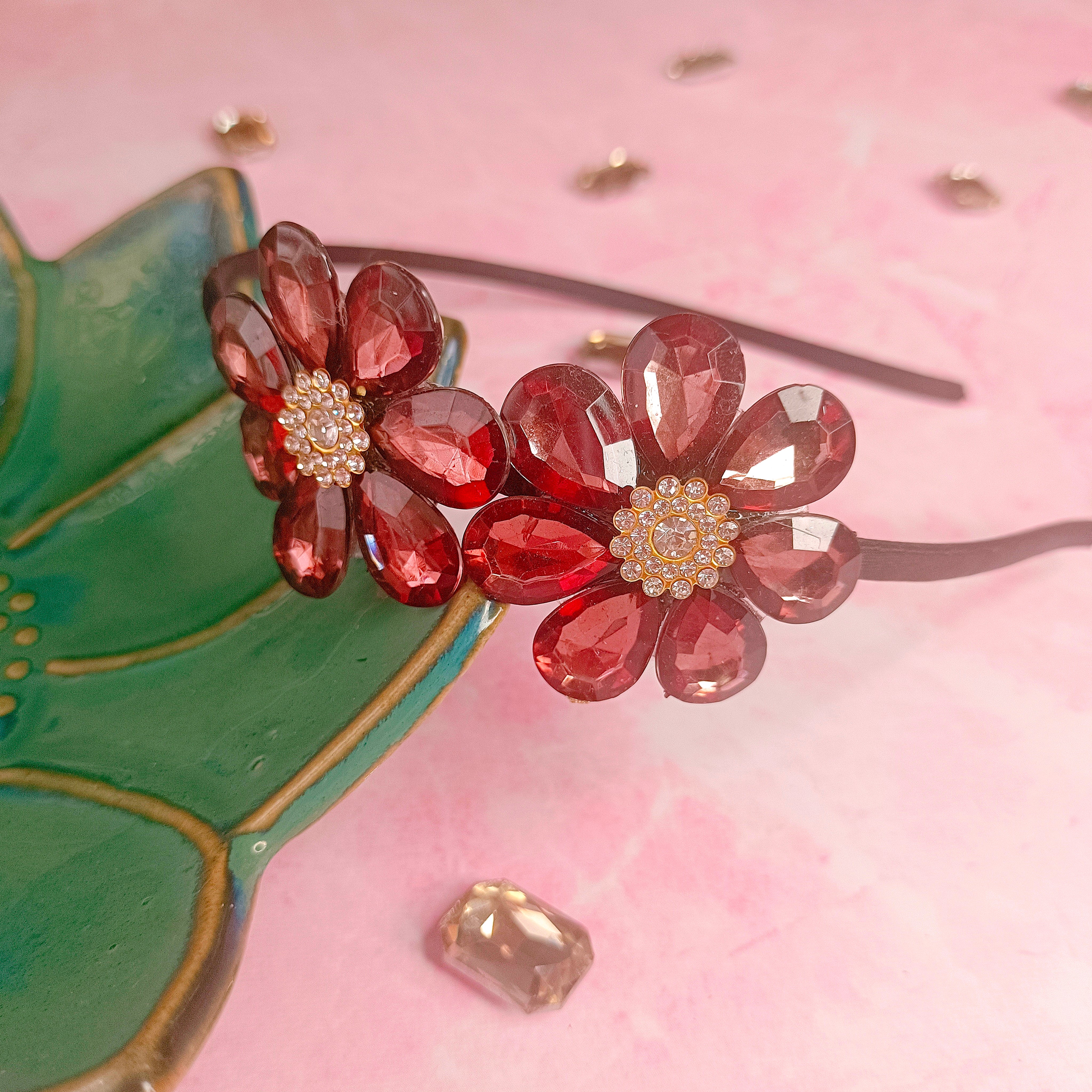 Rhinestone Flower Headband - Black