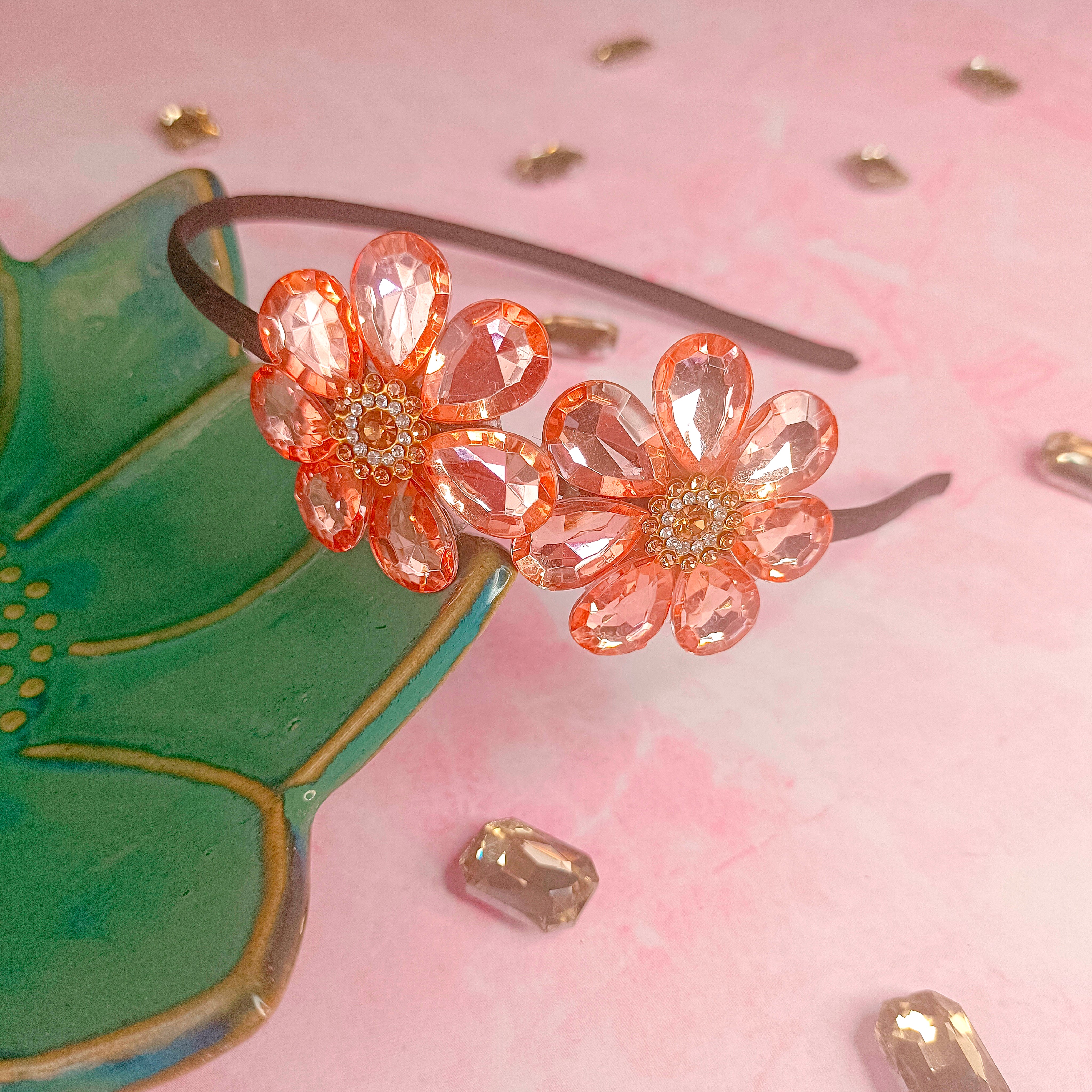 Rhinestone Flower Headband - Rose Gold