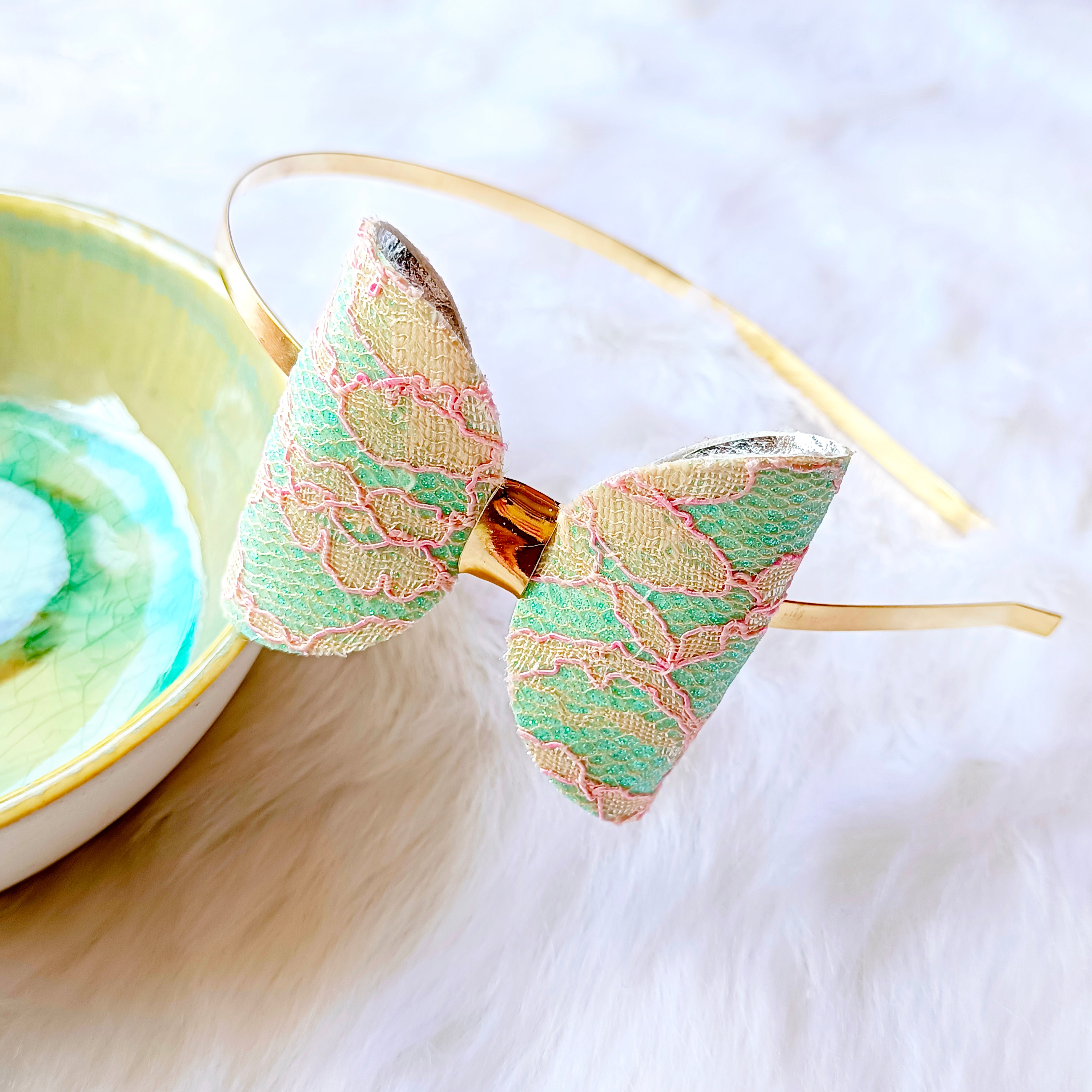 Intricate Pink & Green Net Headband