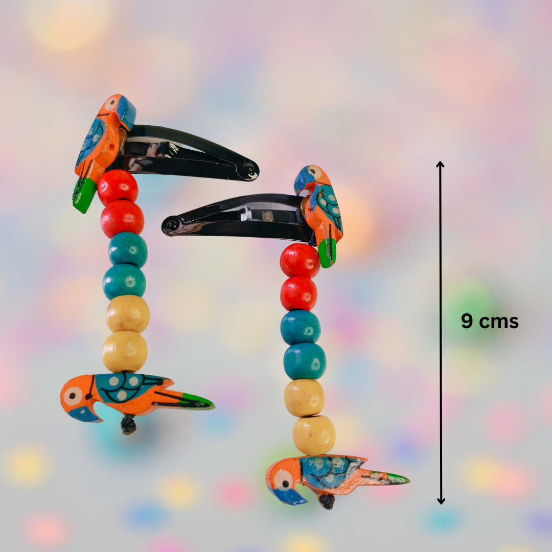 Boho Parrot Snap Clip Pair with Colorful Beads - Orange
