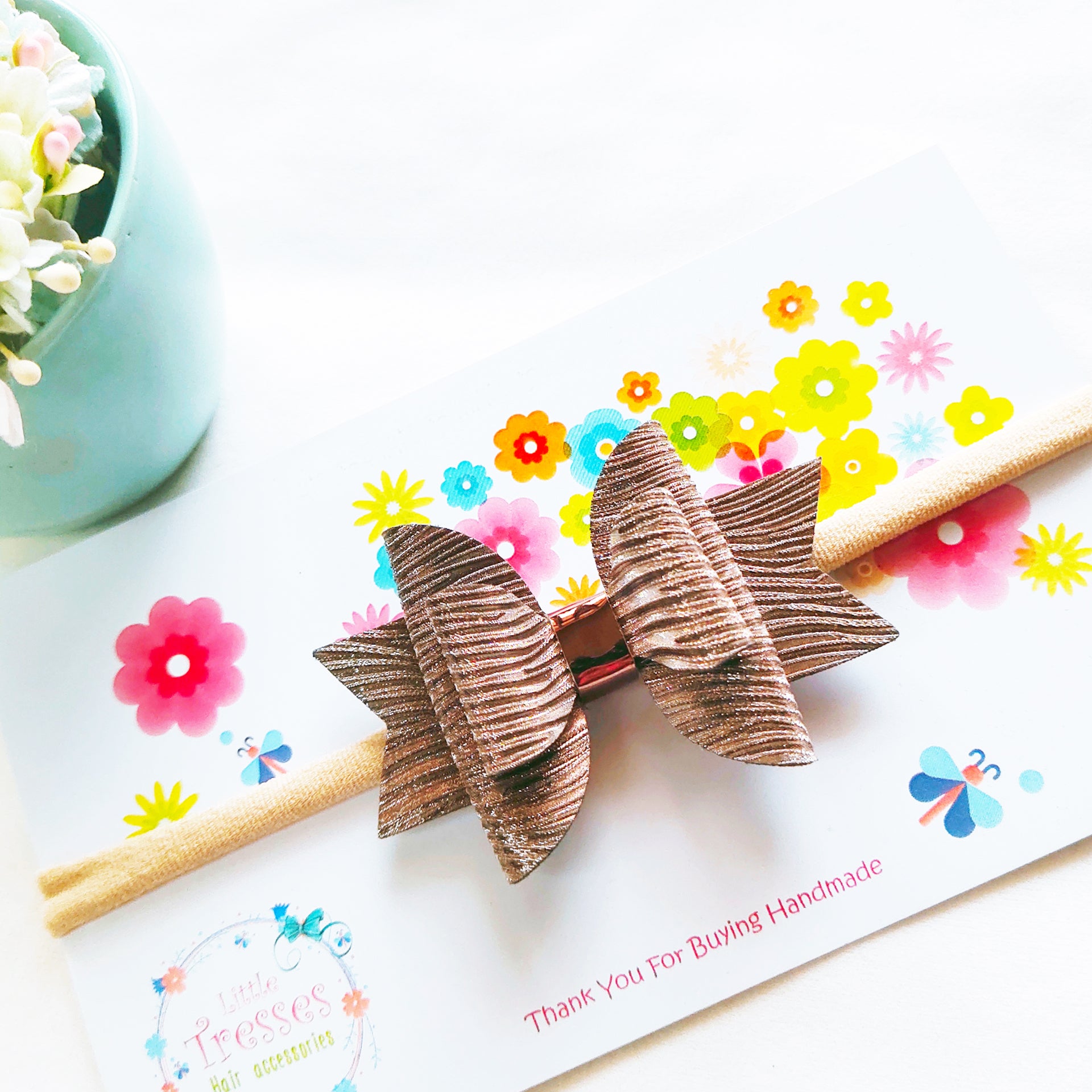 Dark Brown Small Layered Waves Bow soft stretchable Headband.