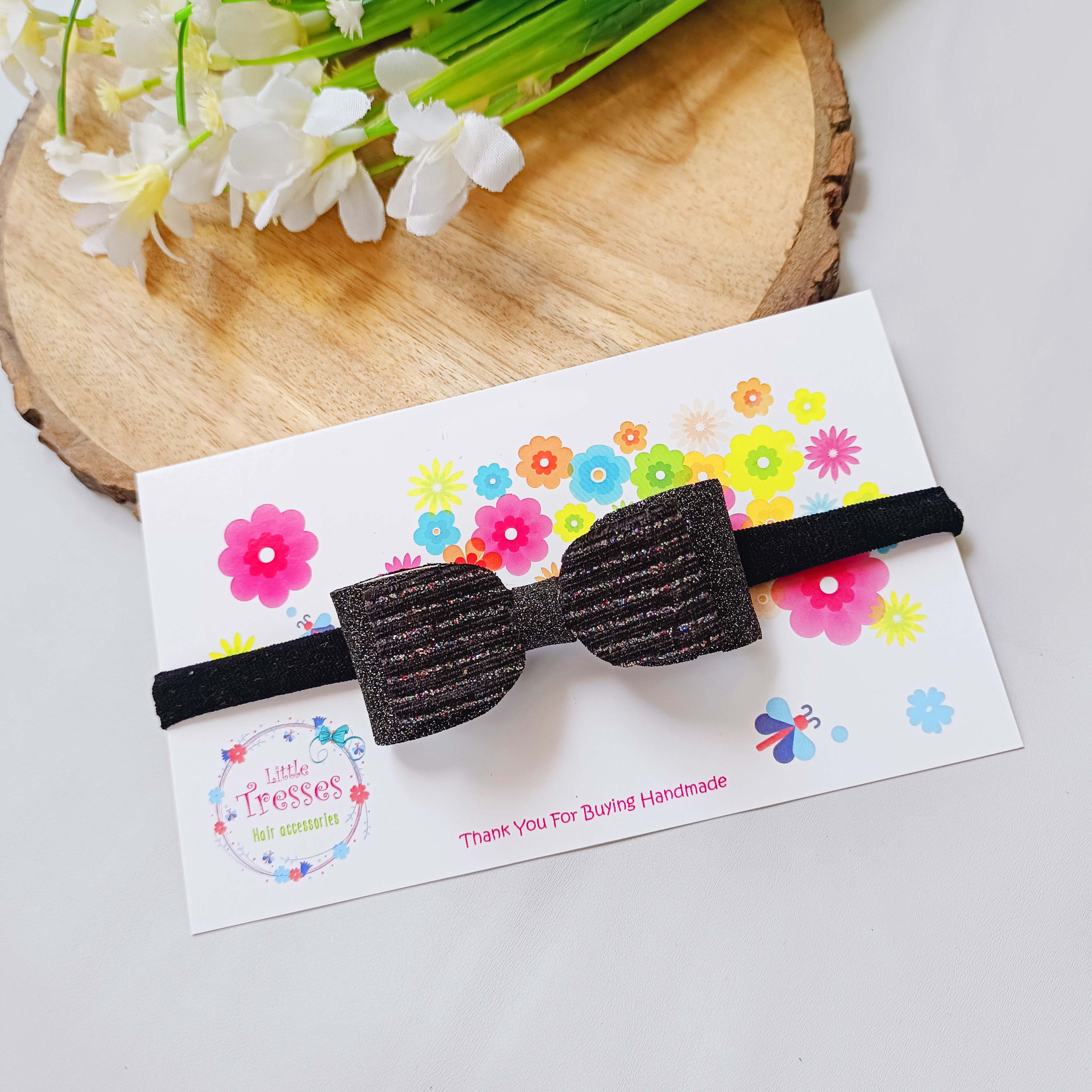 Black Stripes Double Layered Rectangular Bow Soft Stretchable headband