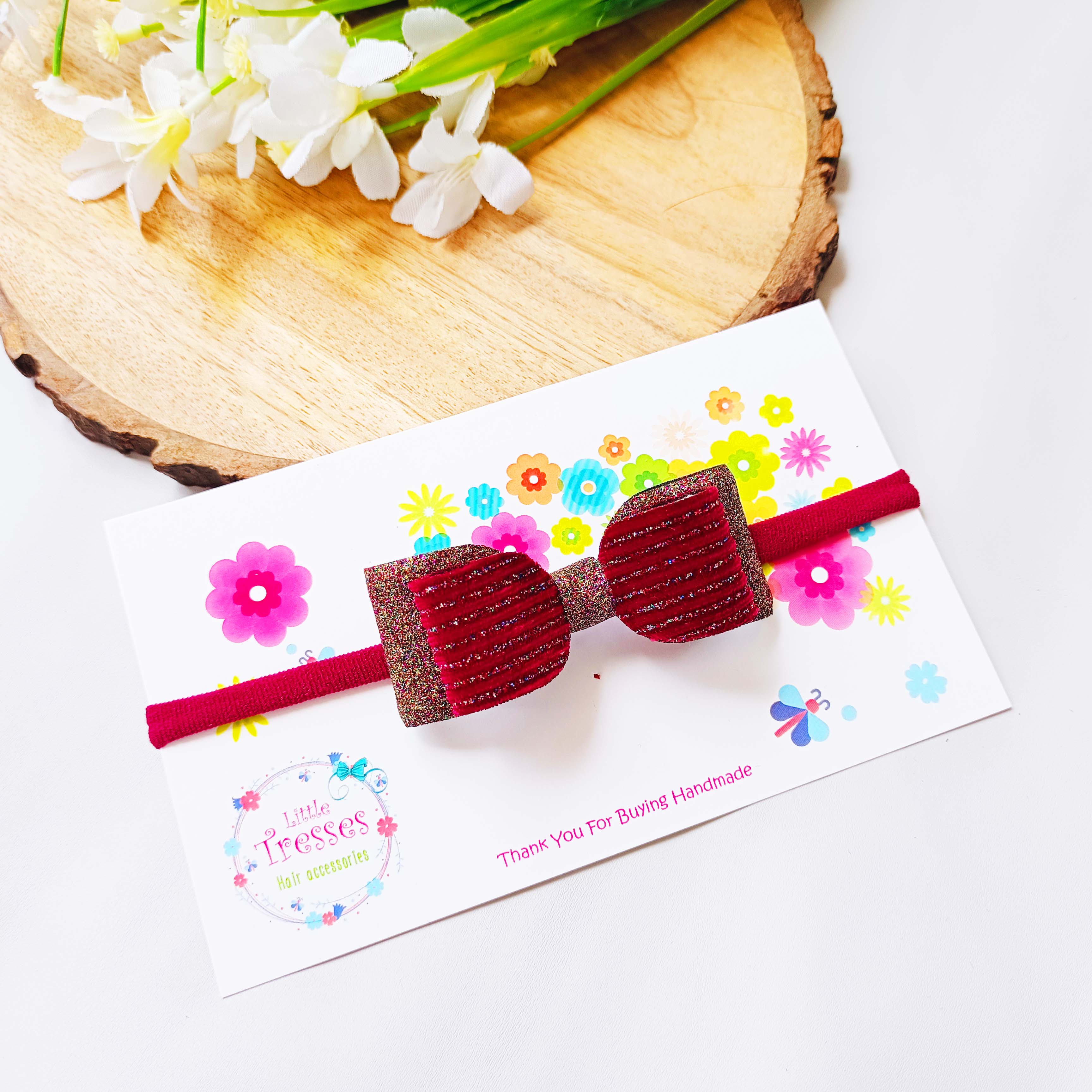 Marron Stripes Double Layered Rectangular Bow Soft Stretchable headband