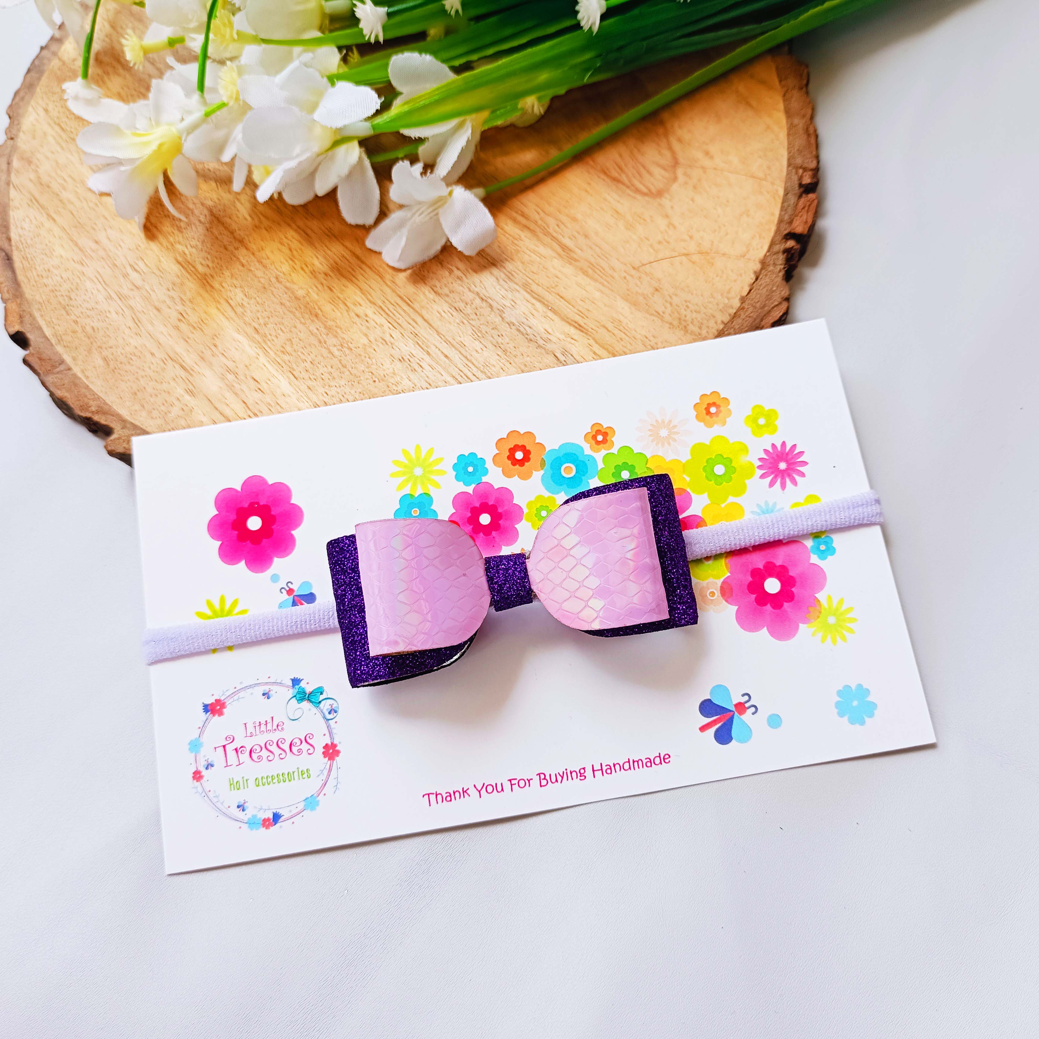 Double Layered Rectangular Bow - Purple