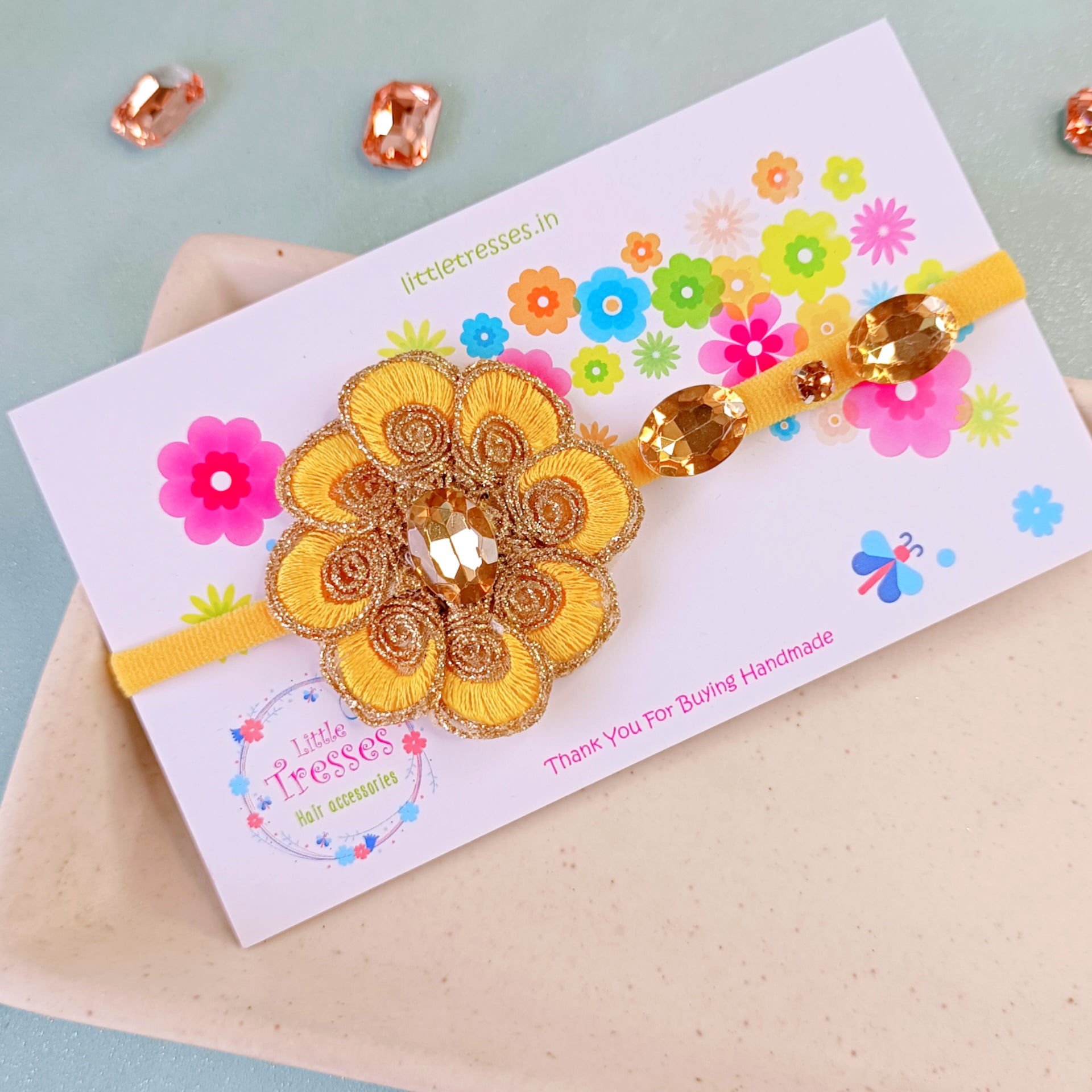 8 Folded Petals Flower with Intricate Work - Yellow