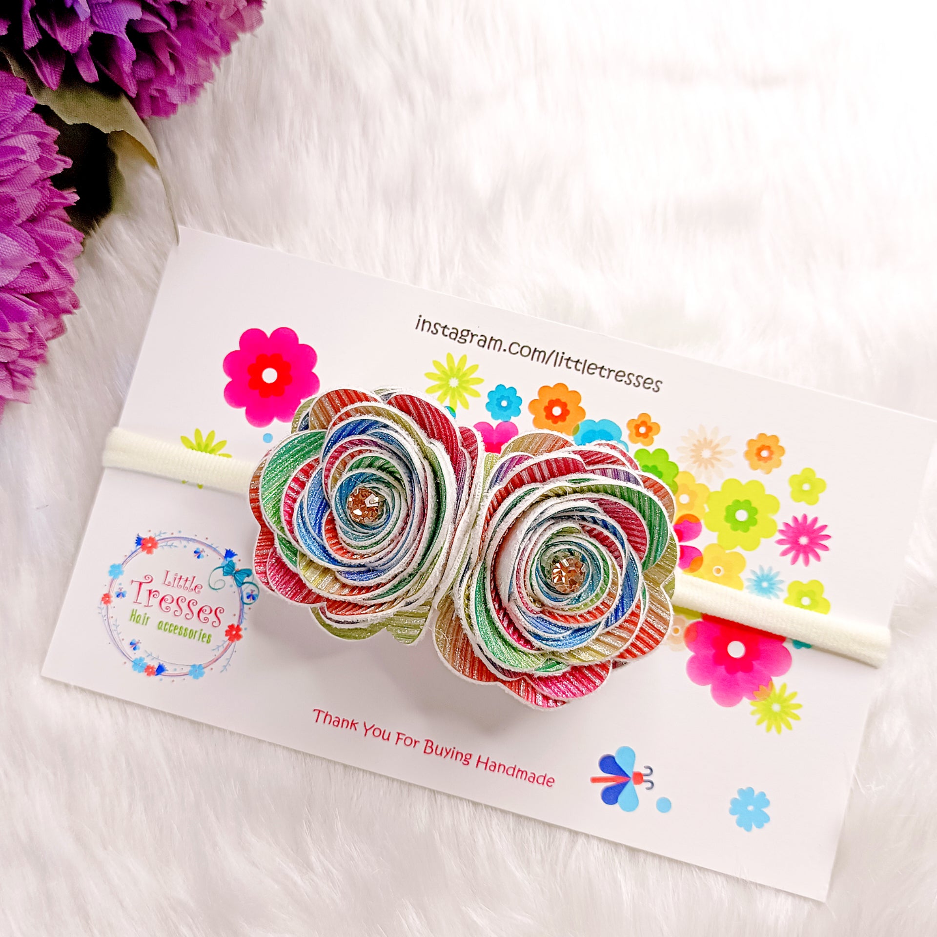 Twin Big Roses Headband - Multicolor