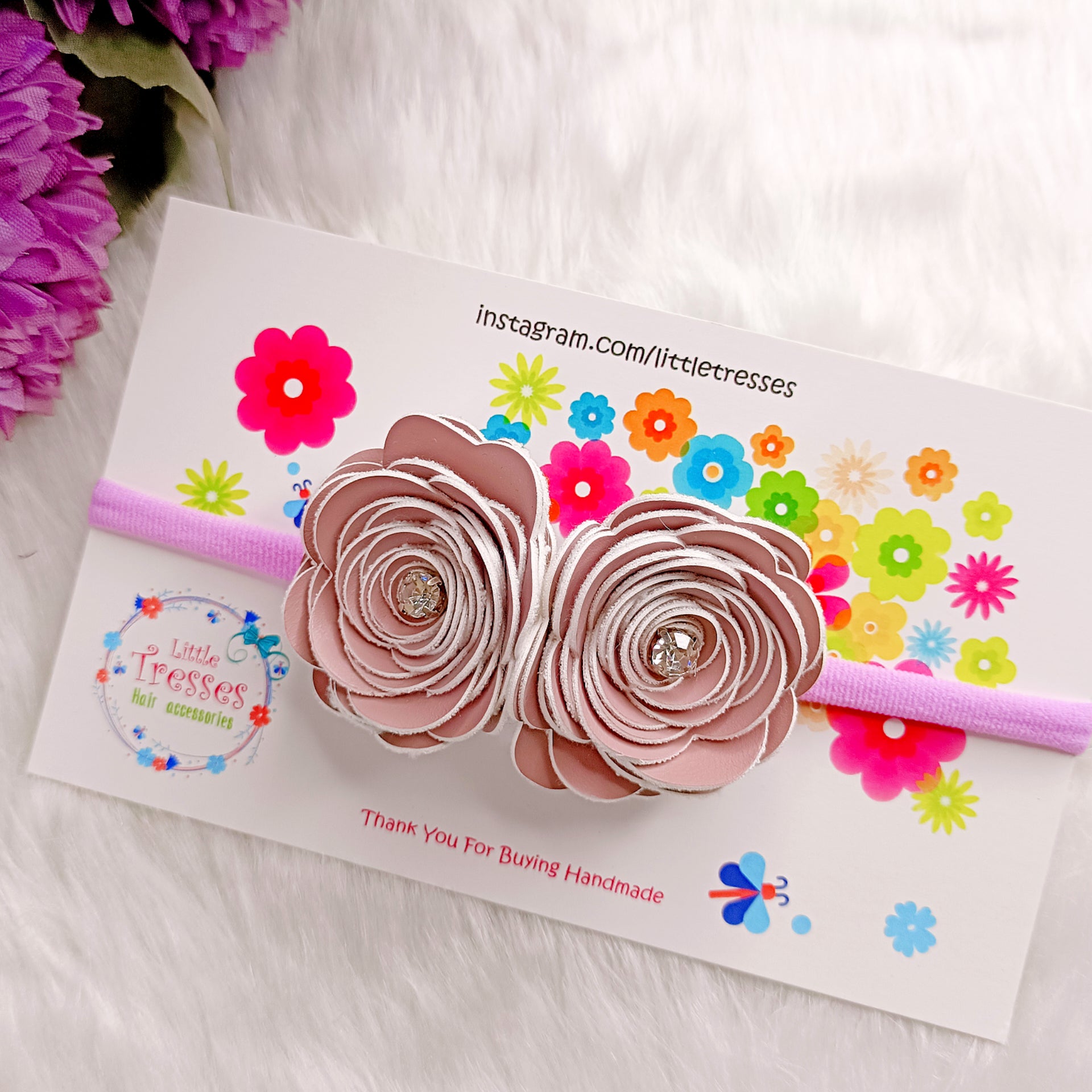 Twin Big Roses Headband - Purple