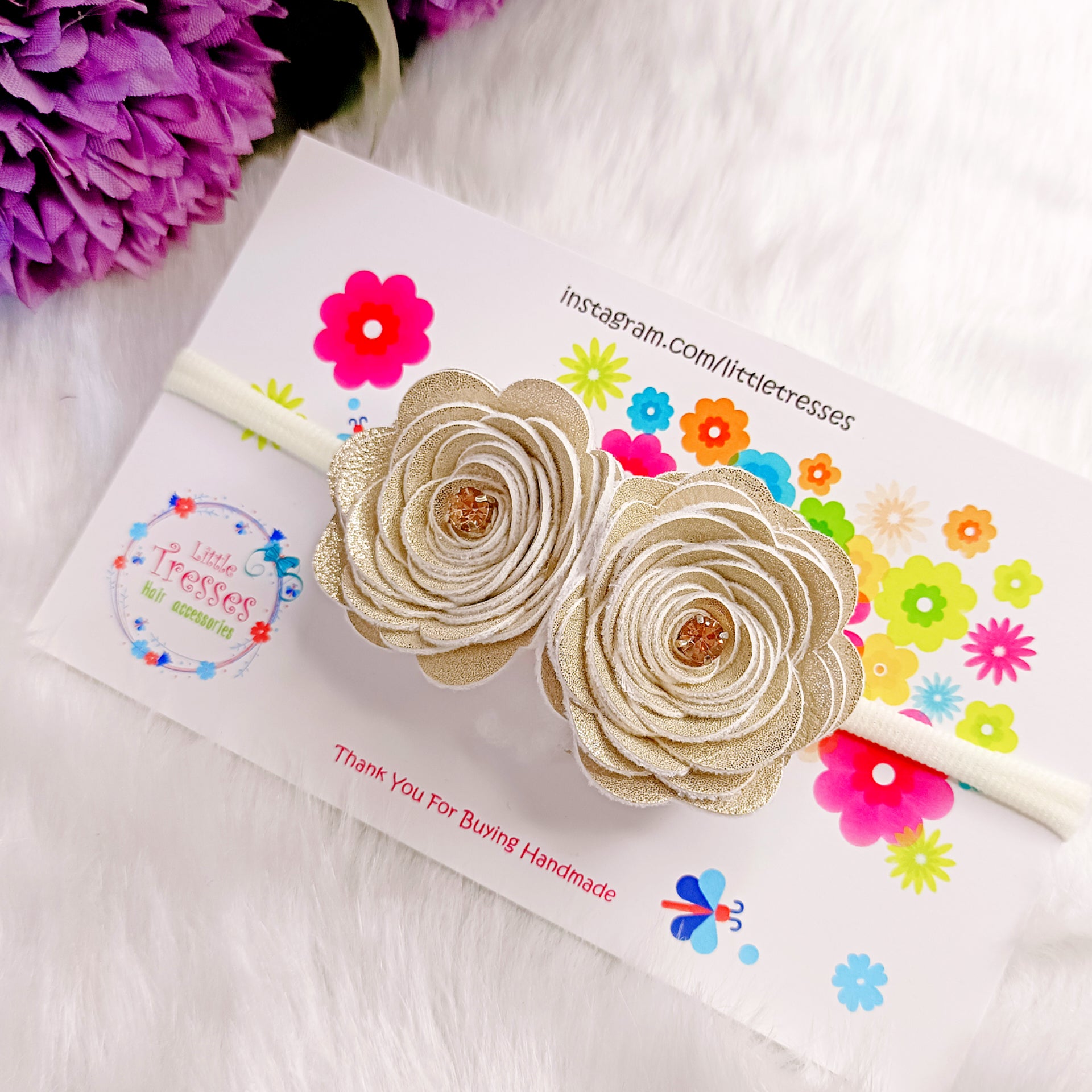 Golden Twin Big Roses Soft Headband