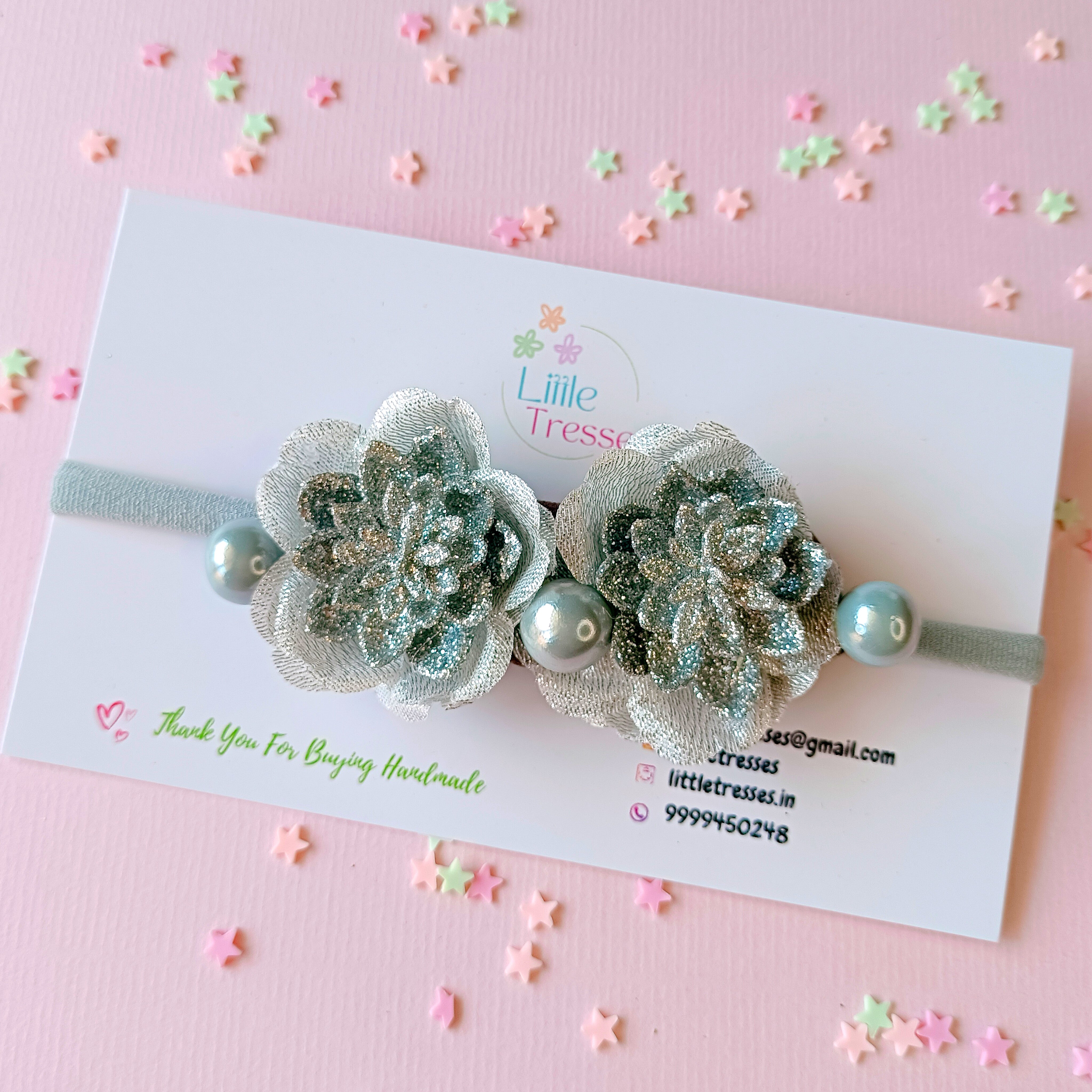 4 Colors Twin Flower with Shiny Cherry Balls Baby Soft Headband