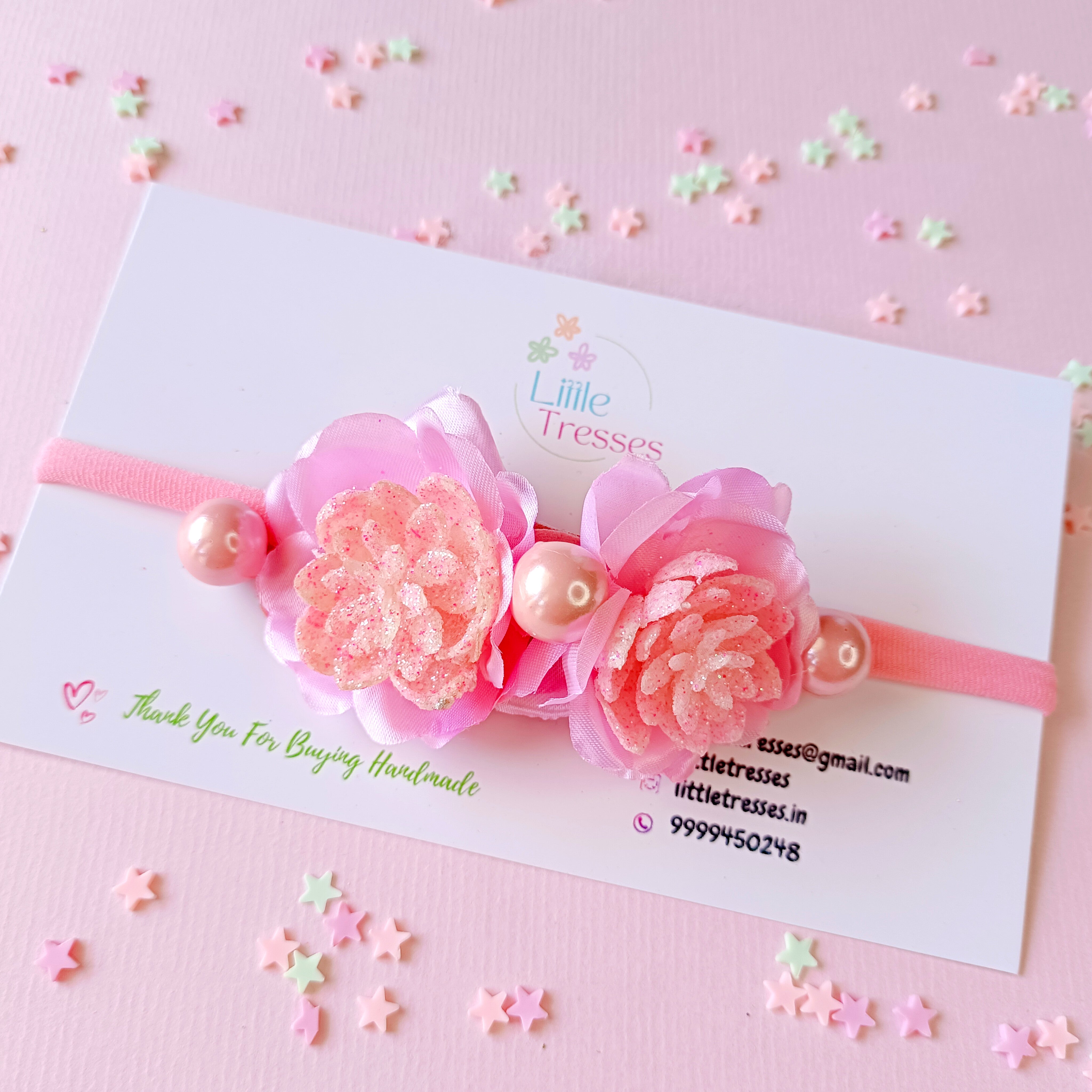 4 Colors Twin Flower with Shiny Cherry Balls Baby Soft Headband