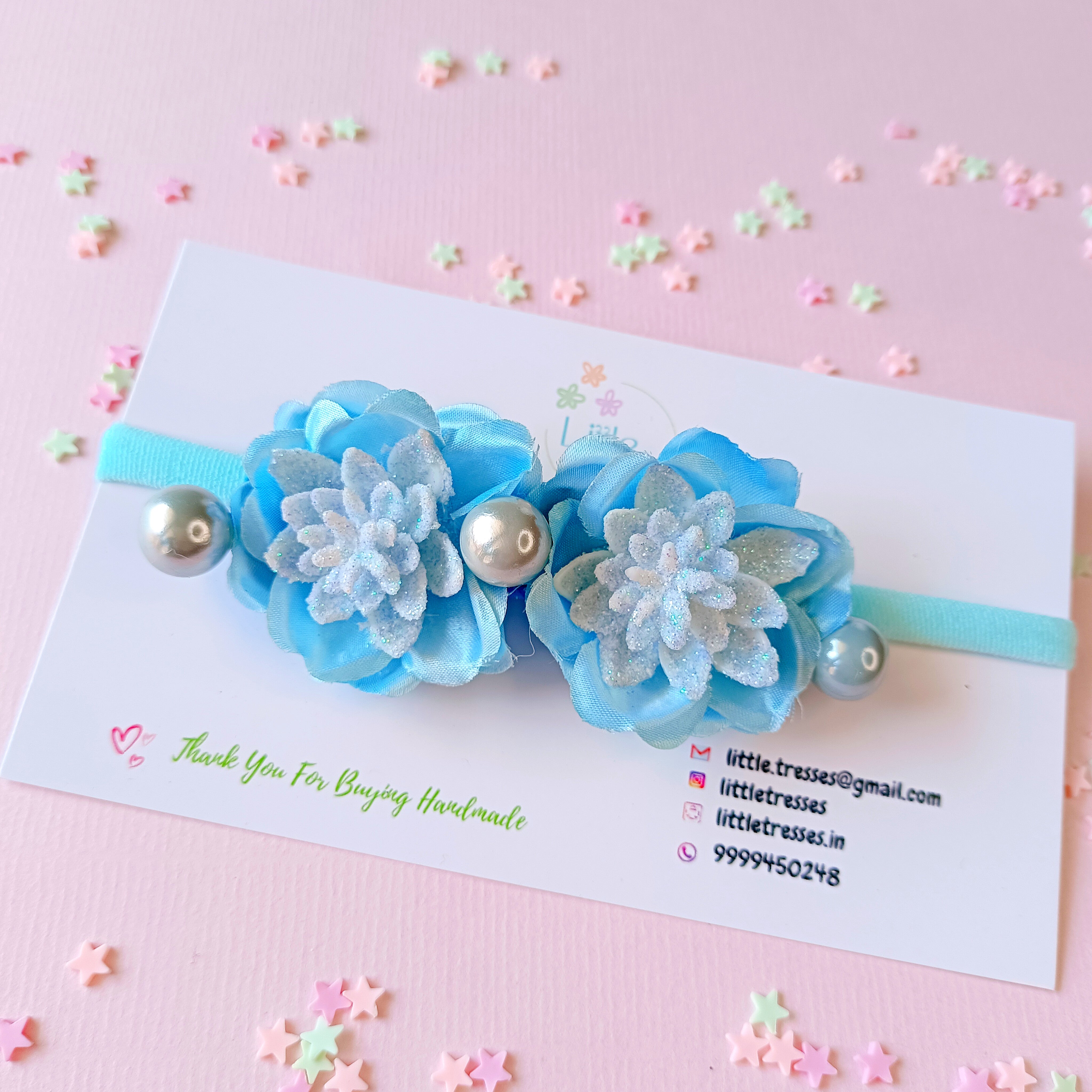 4 Colors Twin Flower with Shiny Cherry Balls Baby Soft Headband