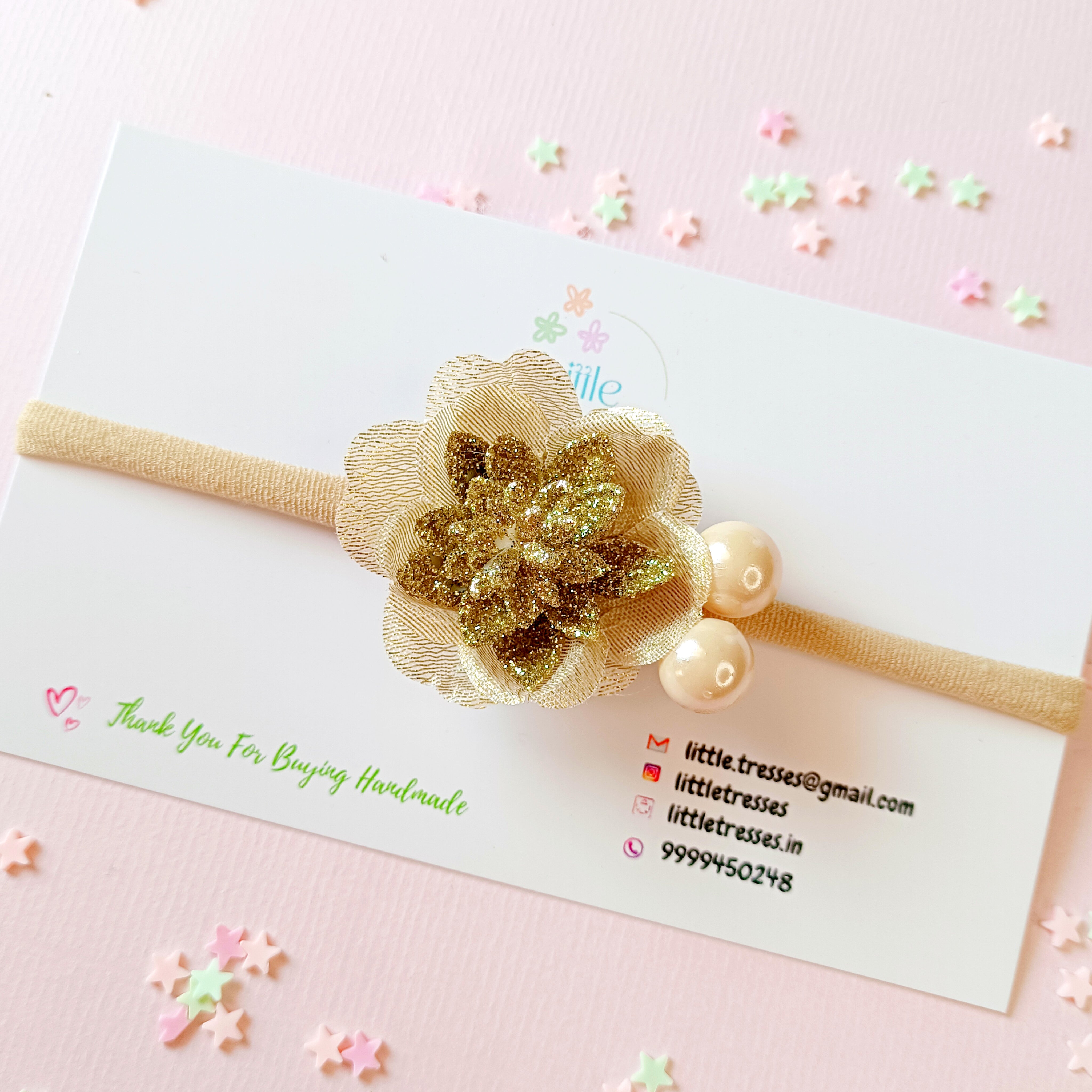 Designer Flower with Cherry Ball Soft Stretchable Headband