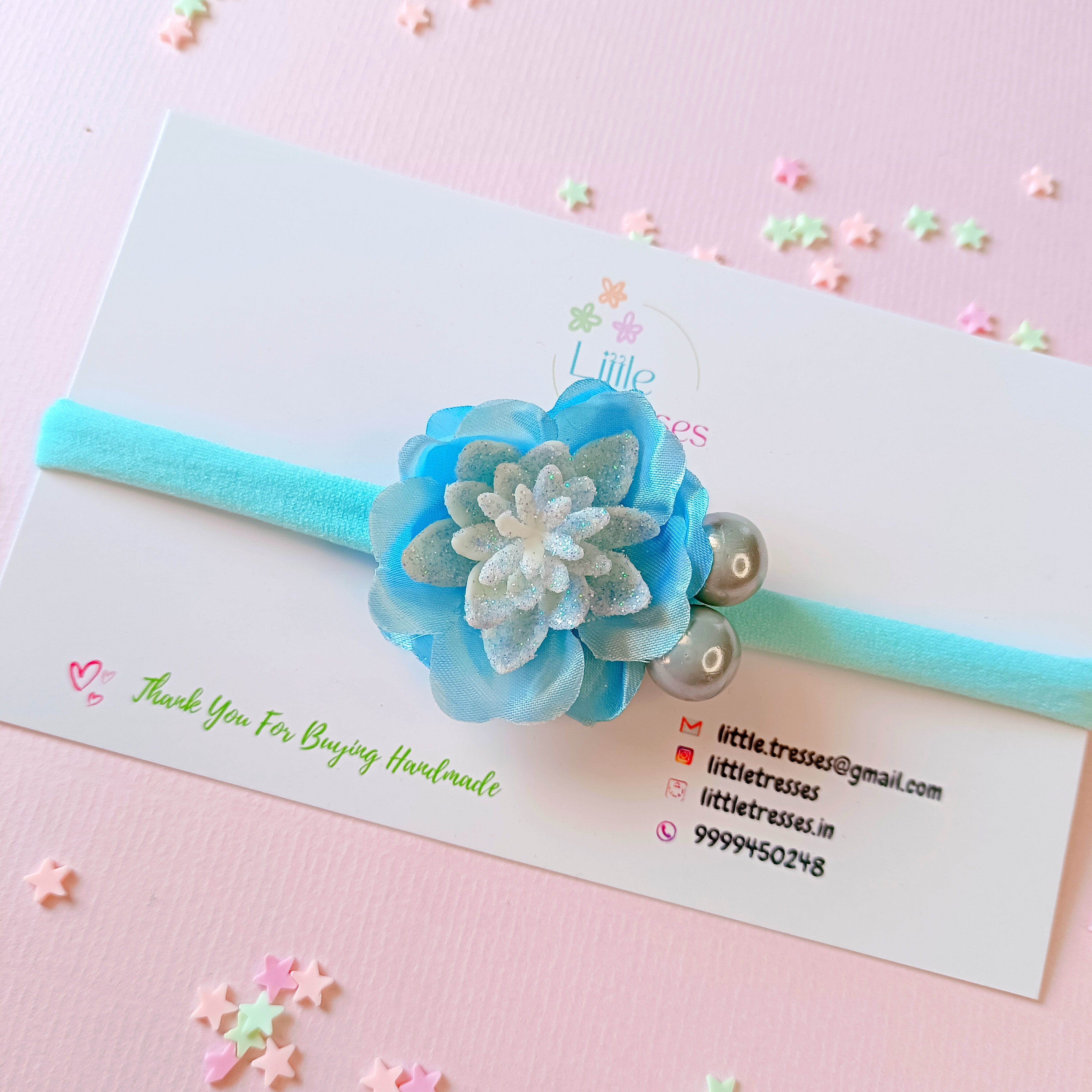 Designer Flower with Cherry Ball Soft Stretchable Headband