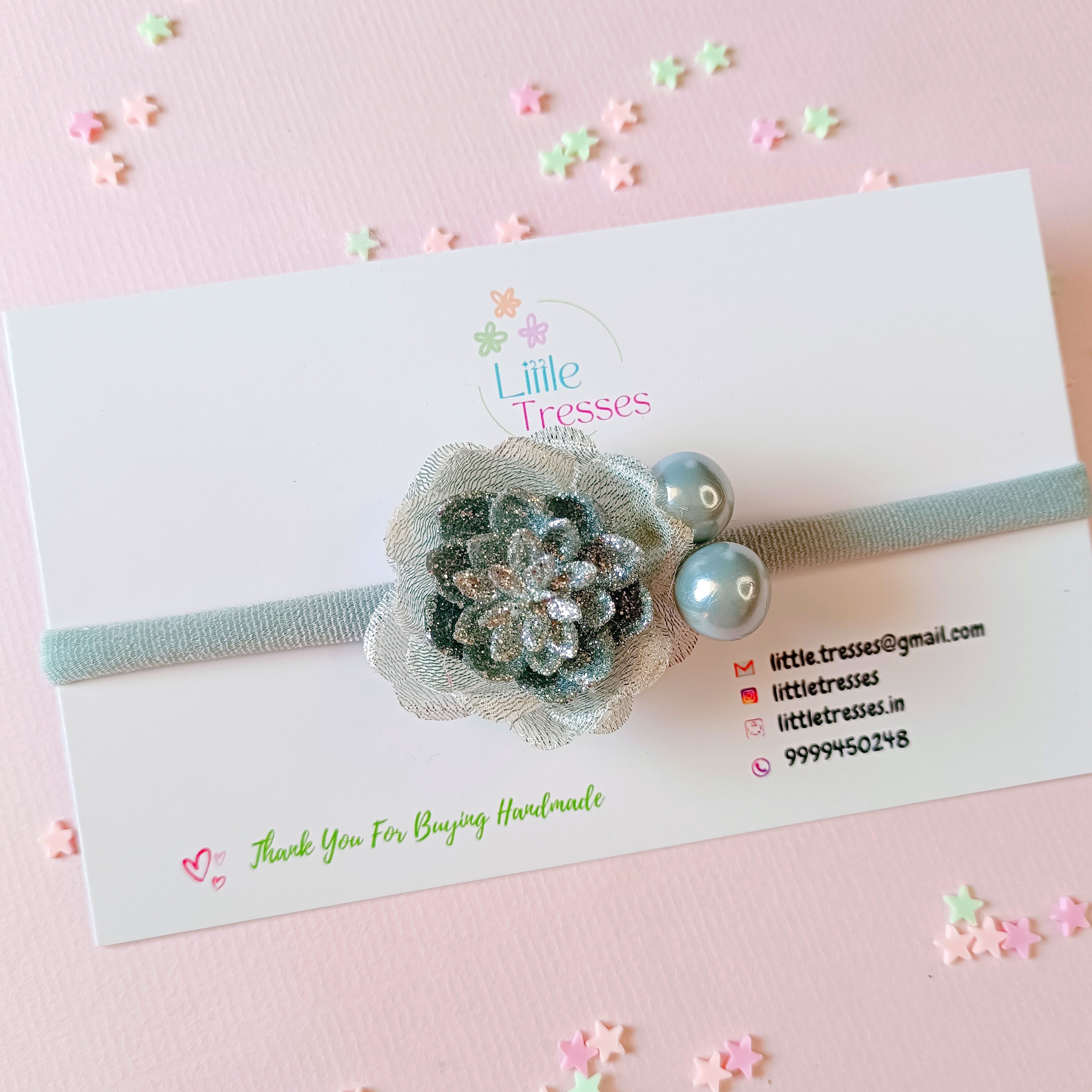 Designer Flower with Cherry Ball Soft Stretchable Headband